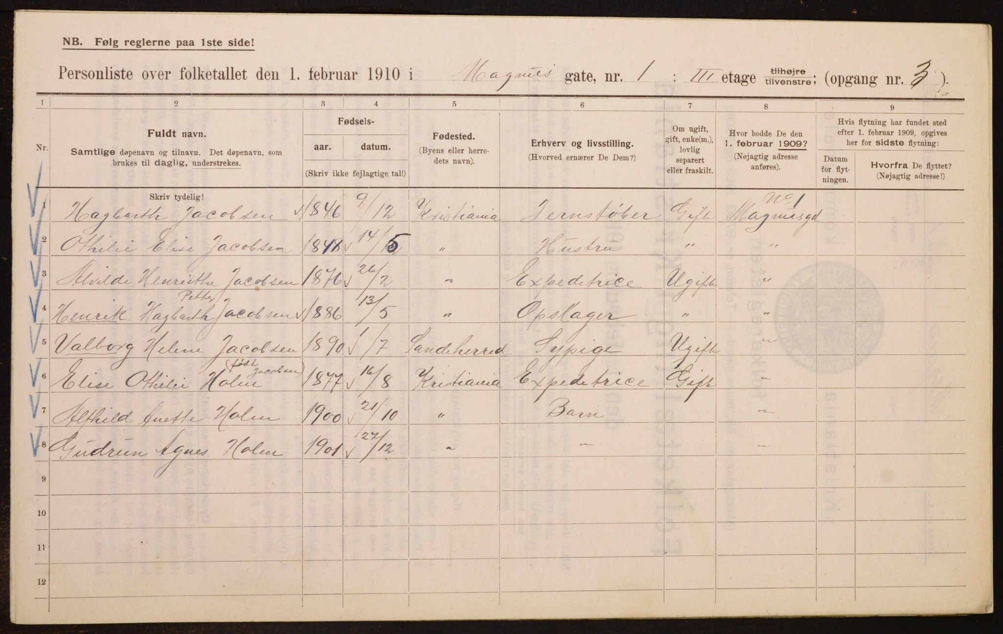 OBA, Municipal Census 1910 for Kristiania, 1910, p. 57222