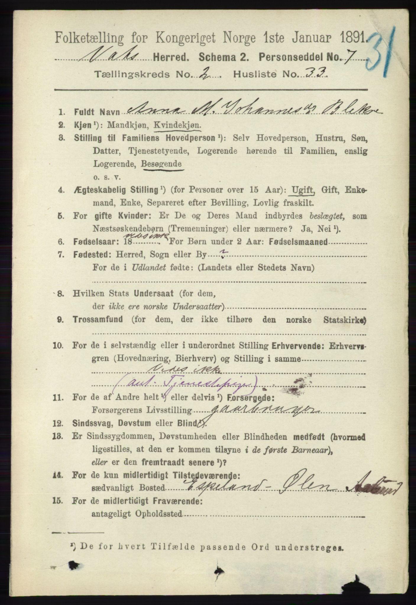 RA, 1891 census for 1155 Vats, 1891, p. 417