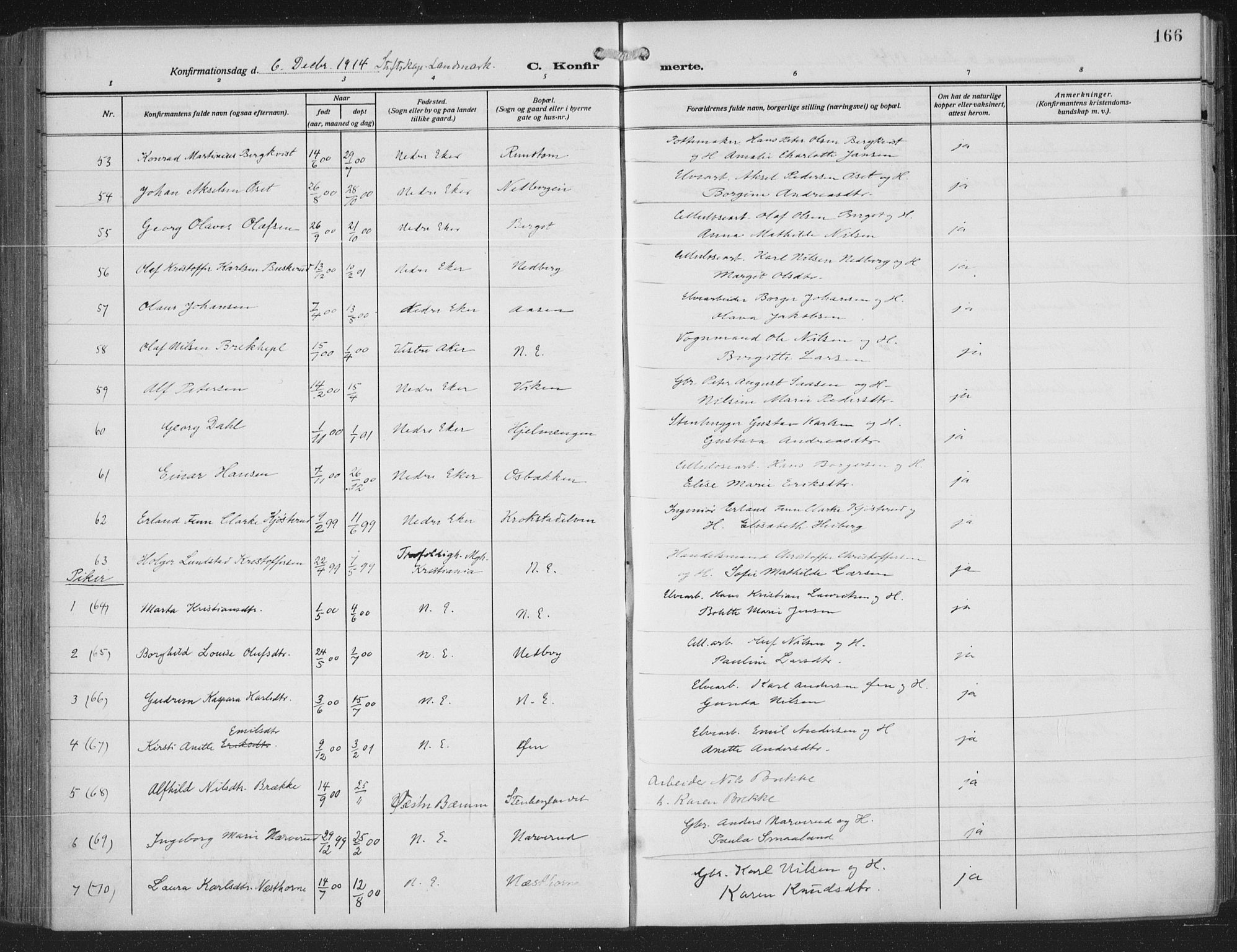 Nedre Eiker kirkebøker, AV/SAKO-A-612/F/Fa/L0007: Parish register (official) no. 7, 1912-1918, p. 166