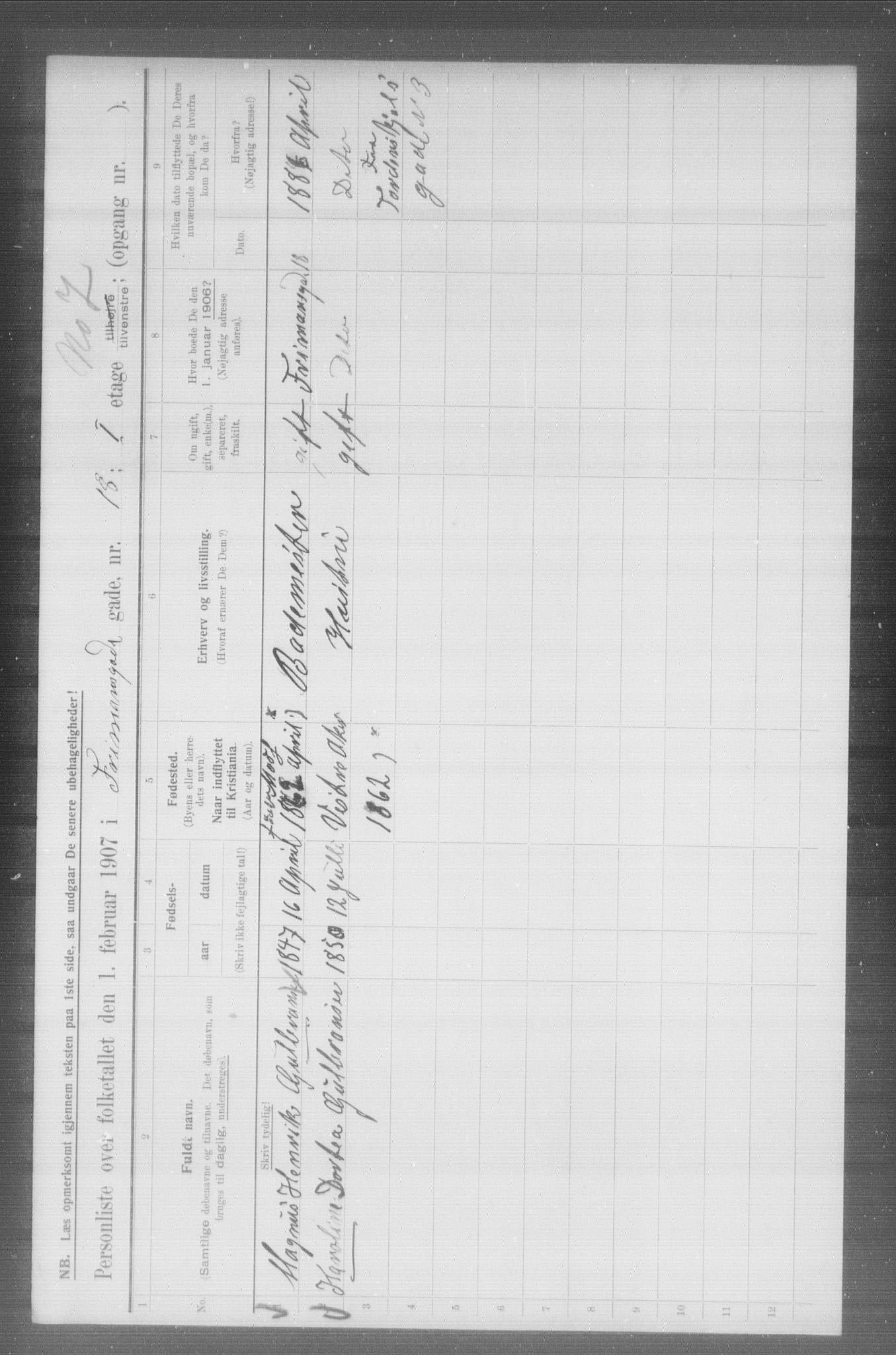 OBA, Municipal Census 1907 for Kristiania, 1907, p. 13664