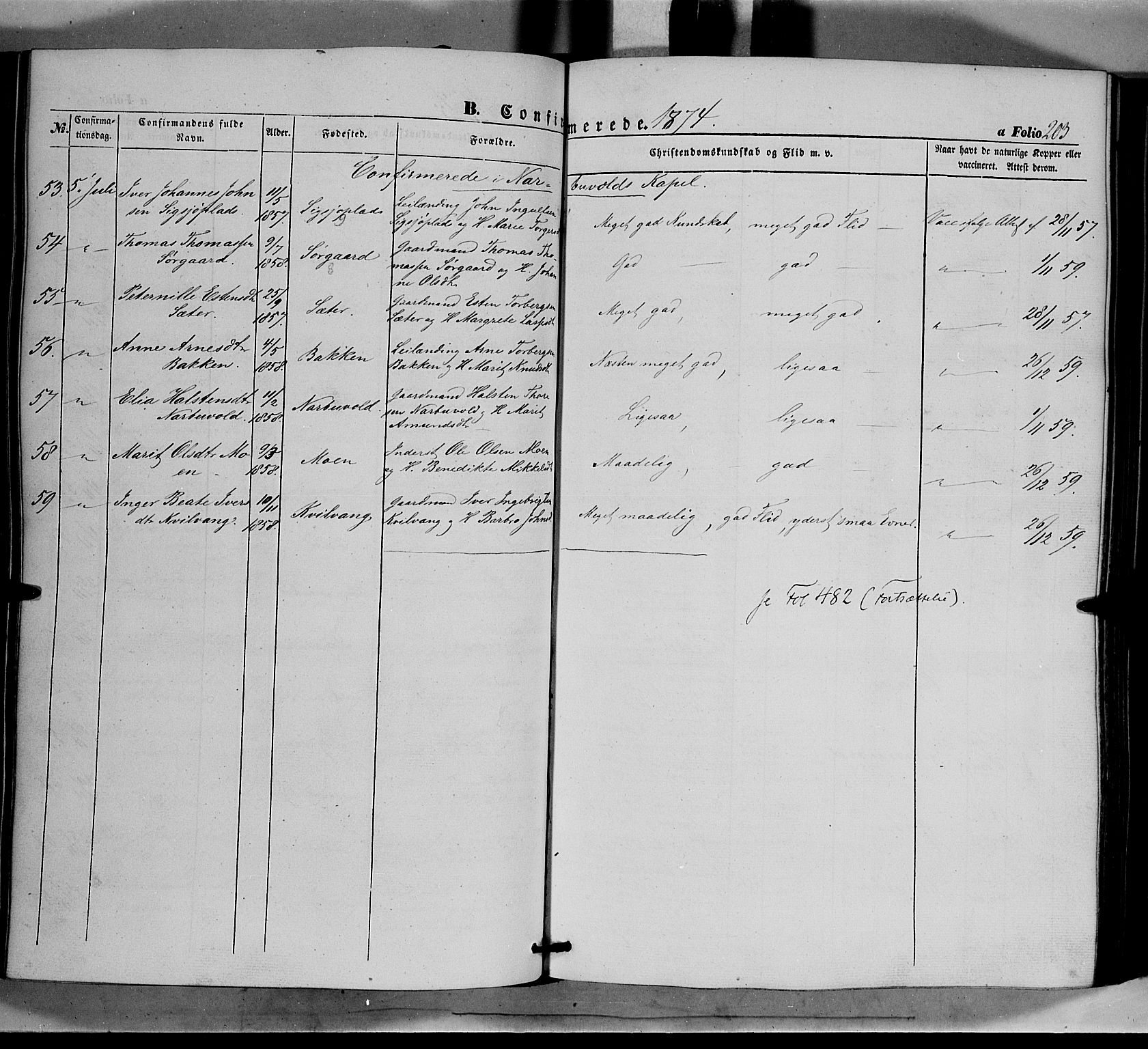 Tolga prestekontor, AV/SAH-PREST-062/K/L0006: Parish register (official) no. 6, 1852-1876, p. 203