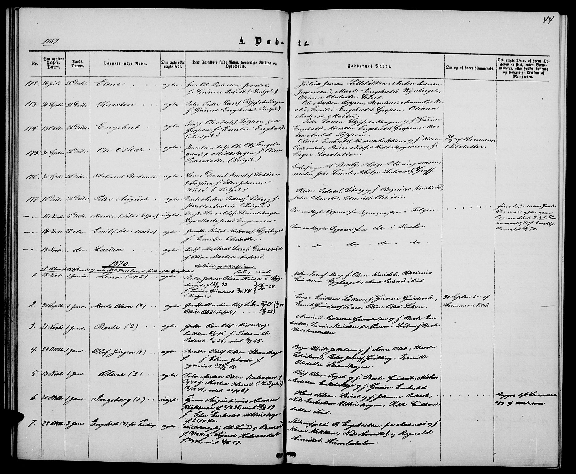 Elverum prestekontor, SAH/PREST-044/H/Ha/Hab/L0004: Parish register (copy) no. 4, 1866-1874, p. 44