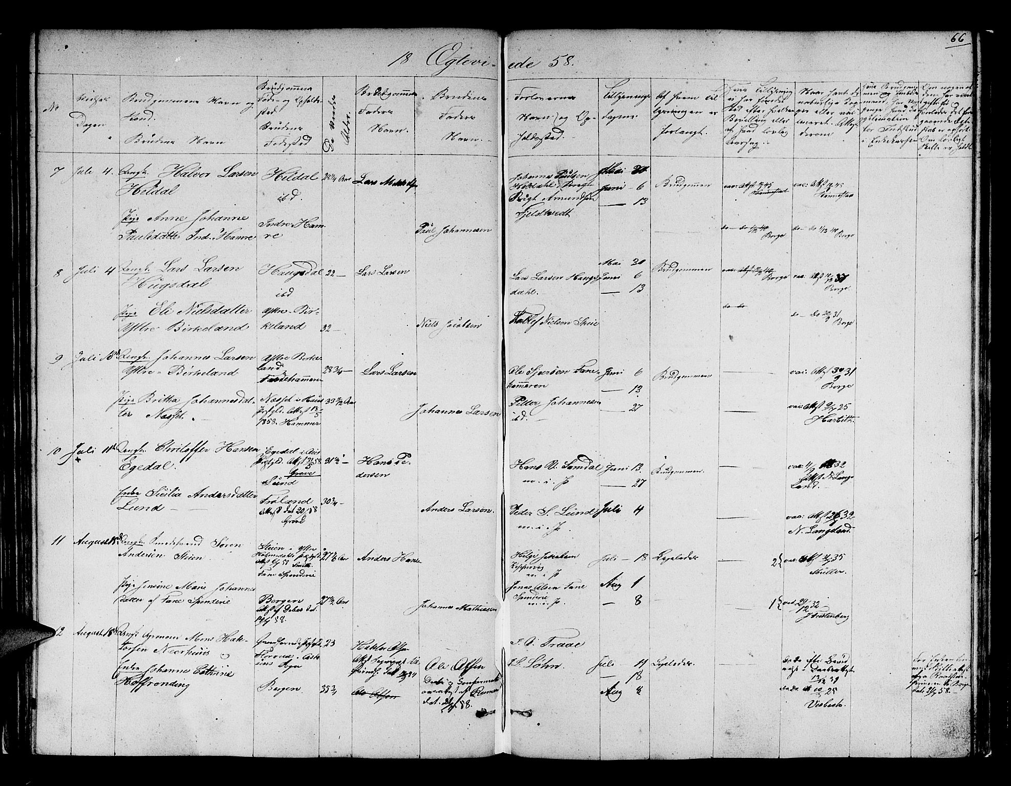 Fana Sokneprestembete, SAB/A-75101/H/Hab/Habb/L0002: Parish register (copy) no. B 2, 1851-1860, p. 66