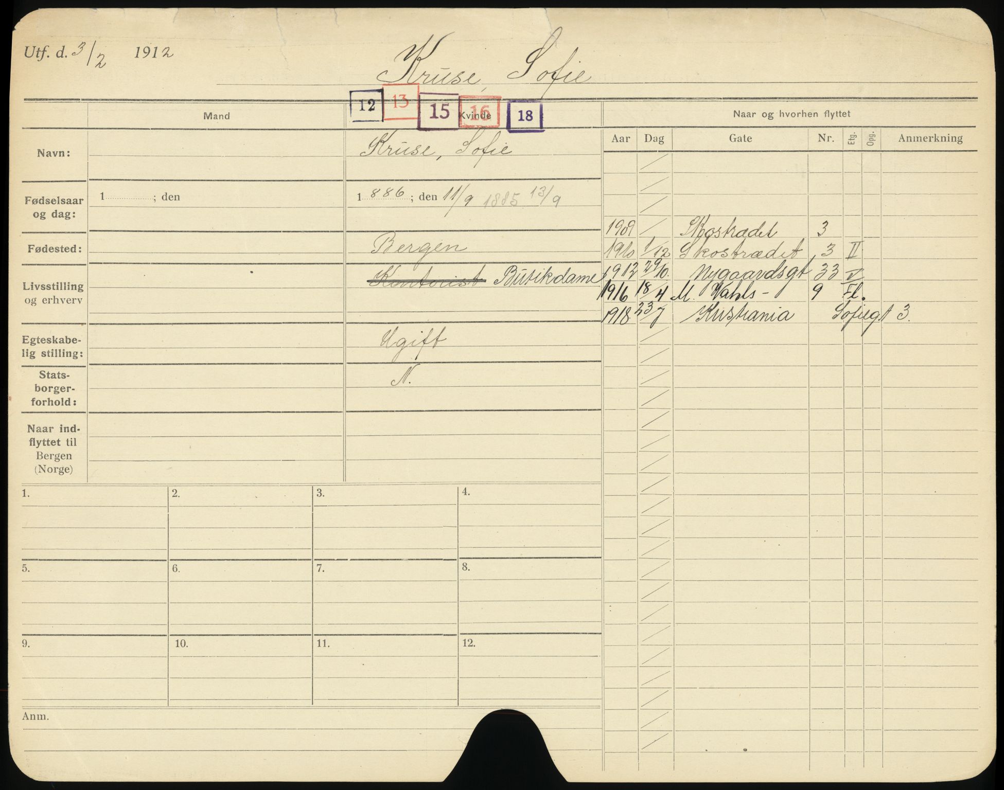 Bergen folkeregister, AV/SAB-A-17201/I/Ia/L0018: Utflyttet 1912 - 1920, Kruse - Larsen, M., 1912-1920