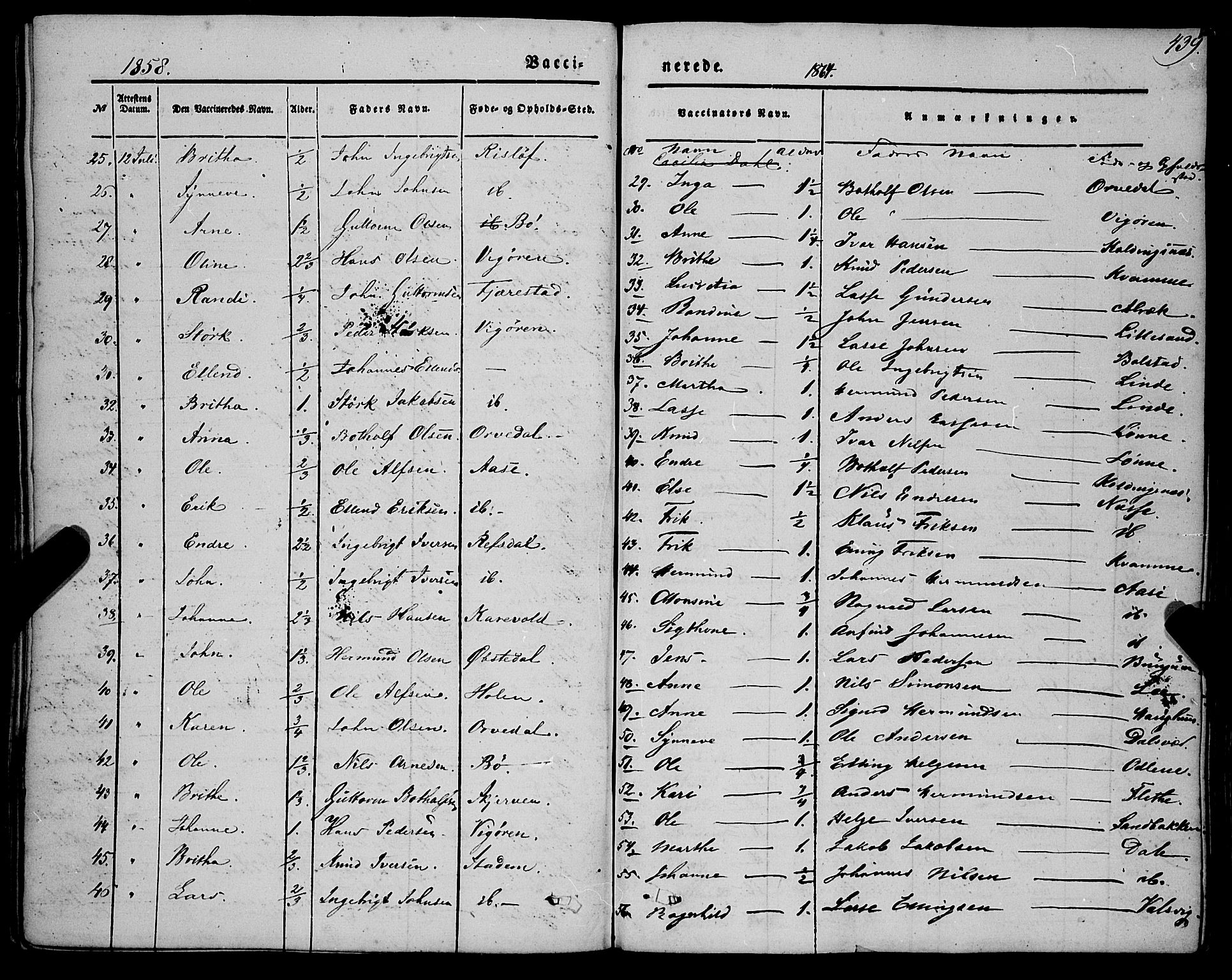 Vik sokneprestembete, AV/SAB-A-81501/H/Haa/Haaa/L0008: Parish register (official) no. A 8, 1846-1865, p. 439