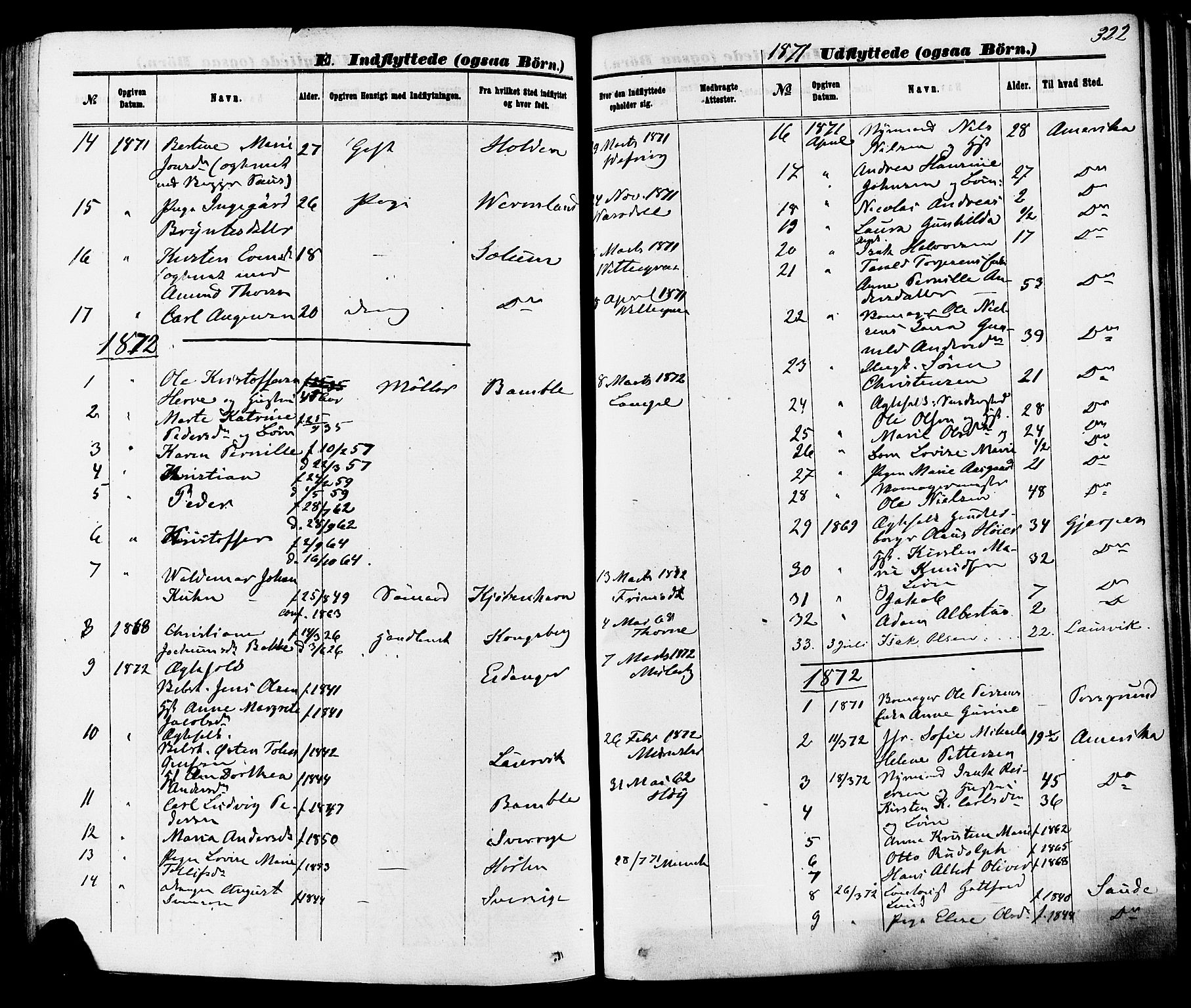 Skien kirkebøker, SAKO/A-302/F/Fa/L0008: Parish register (official) no. 8, 1866-1877, p. 322