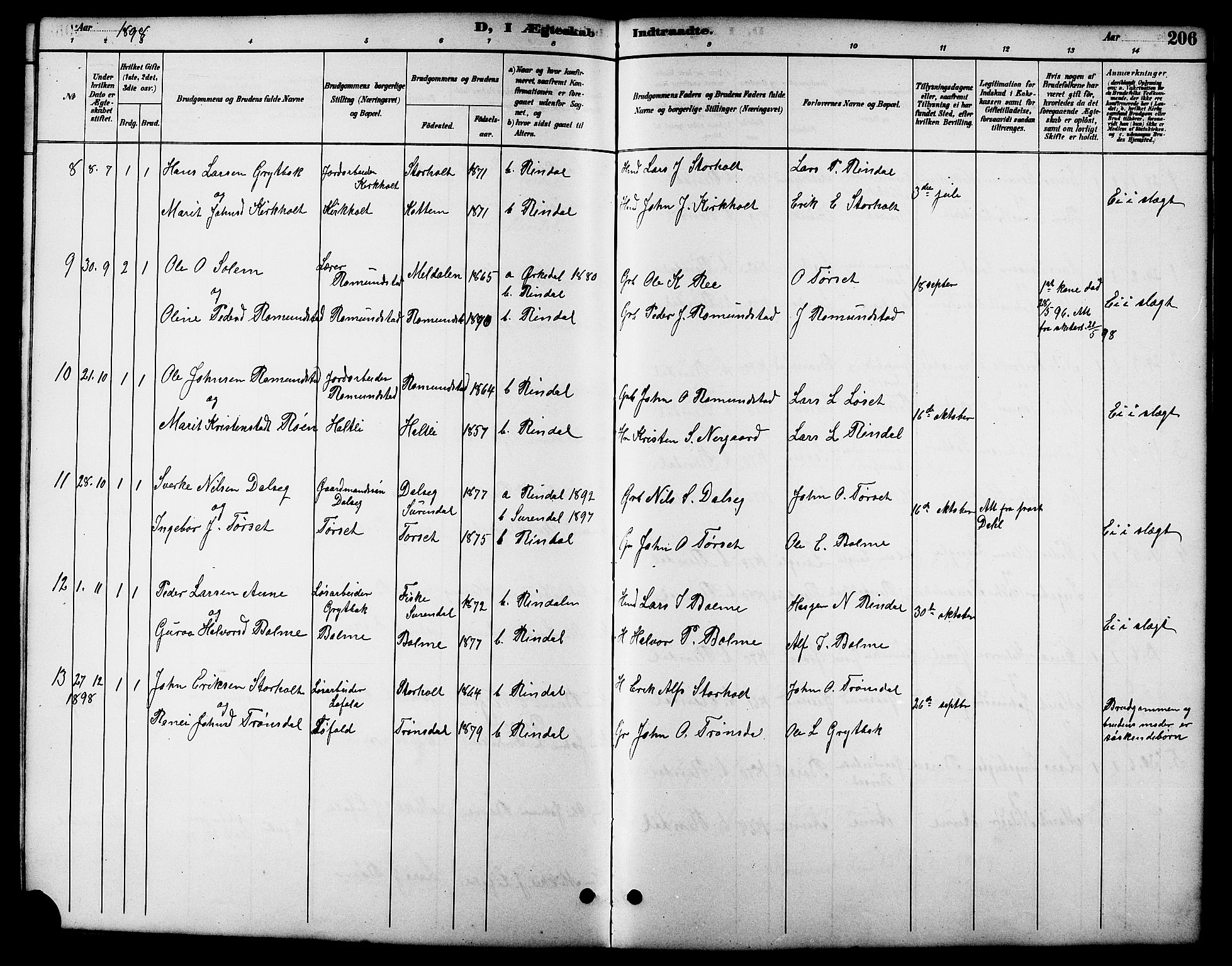 Ministerialprotokoller, klokkerbøker og fødselsregistre - Møre og Romsdal, AV/SAT-A-1454/598/L1078: Parish register (copy) no. 598C03, 1892-1909, p. 206