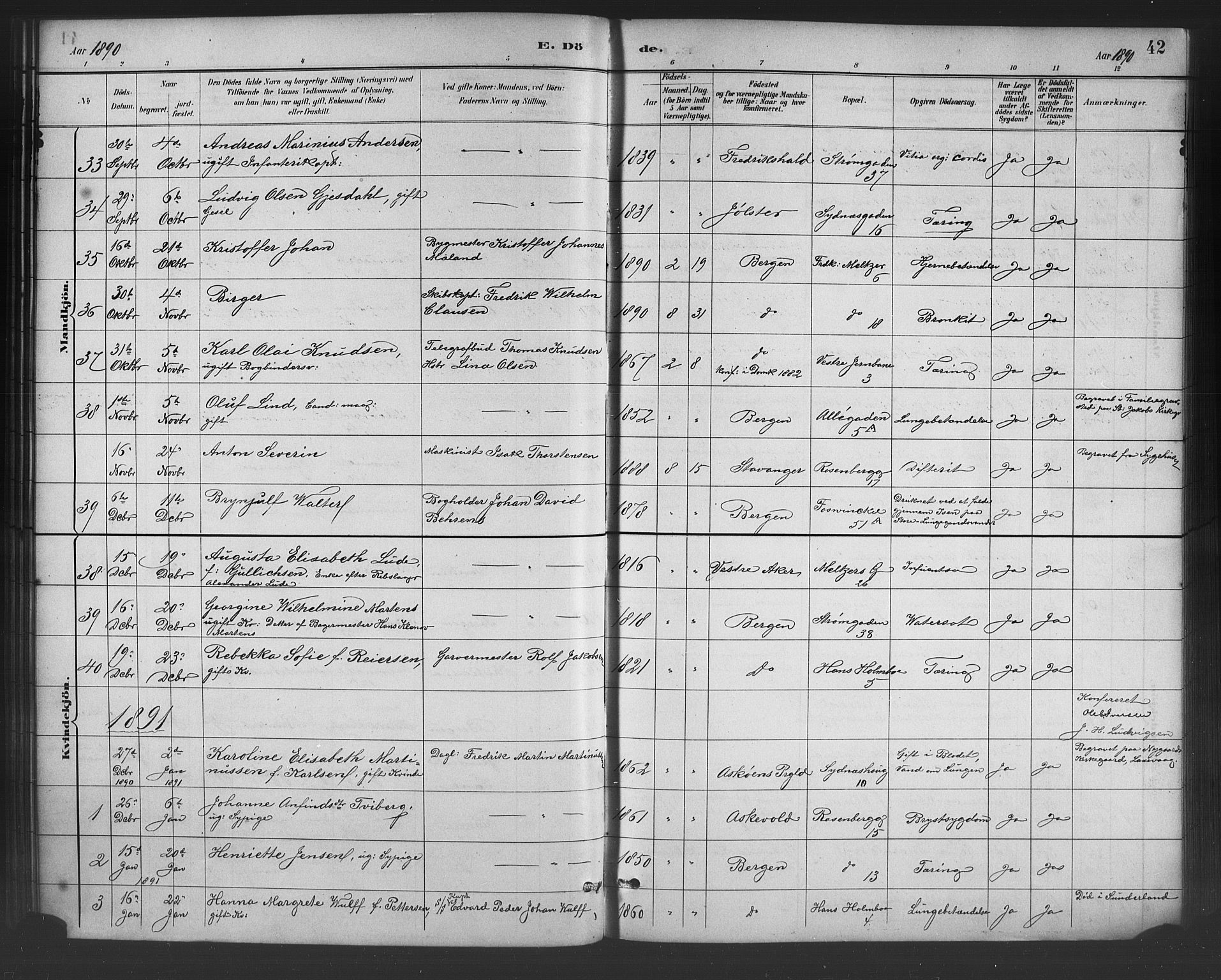 Johanneskirken sokneprestembete, SAB/A-76001/H/Hab: Parish register (copy) no. D 1, 1885-1915, p. 42