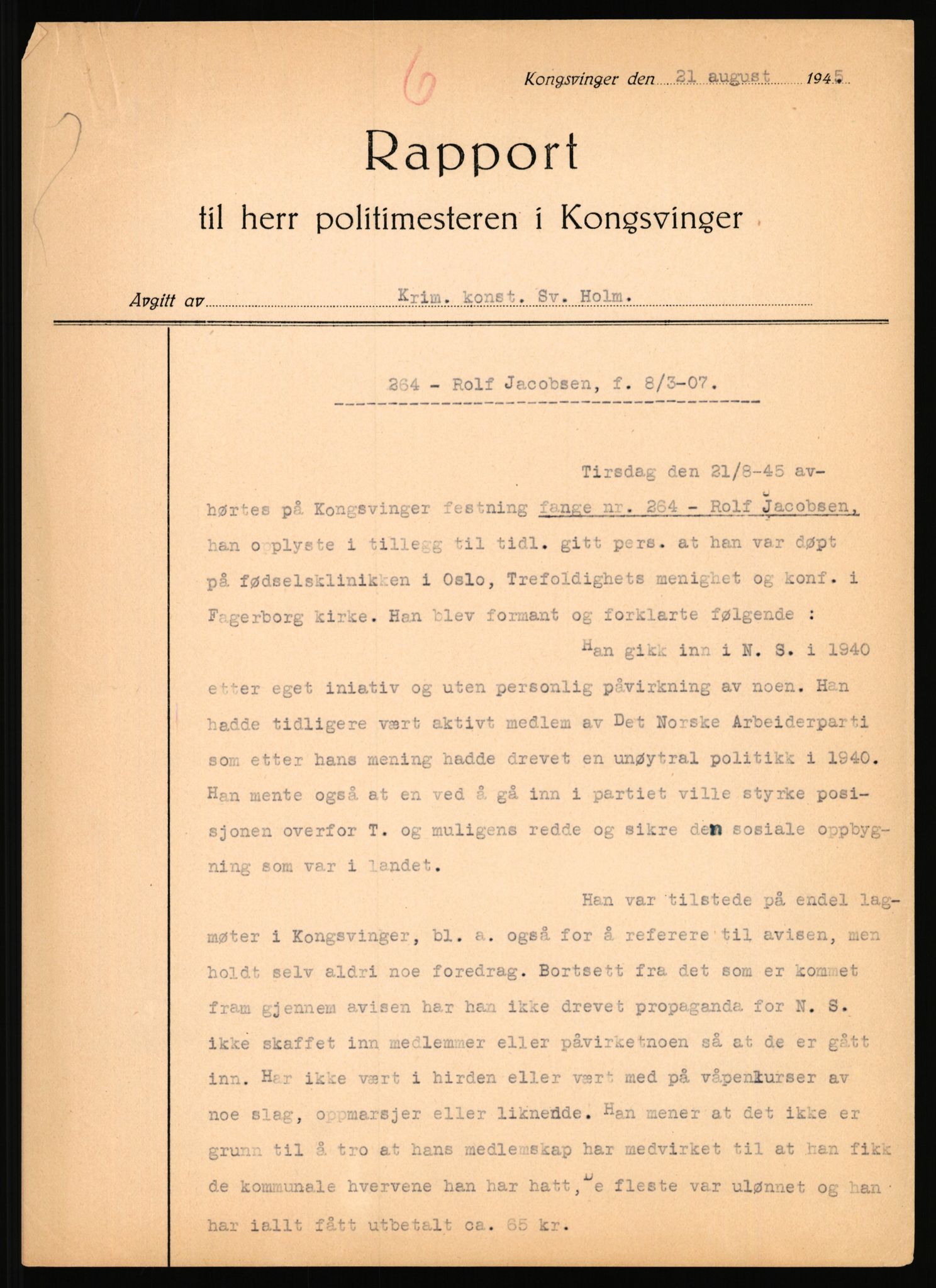 Landssvikarkivet, Kongsvinger politikammer, RA/S-3138-08/Da/L0055/0797: Saker / Anr. 555/45, 1945-1946, p. 16