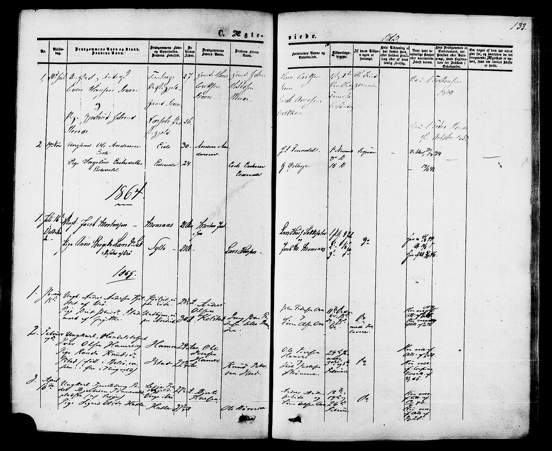 Ministerialprotokoller, klokkerbøker og fødselsregistre - Møre og Romsdal, AV/SAT-A-1454/542/L0552: Parish register (official) no. 542A02, 1854-1884, p. 133