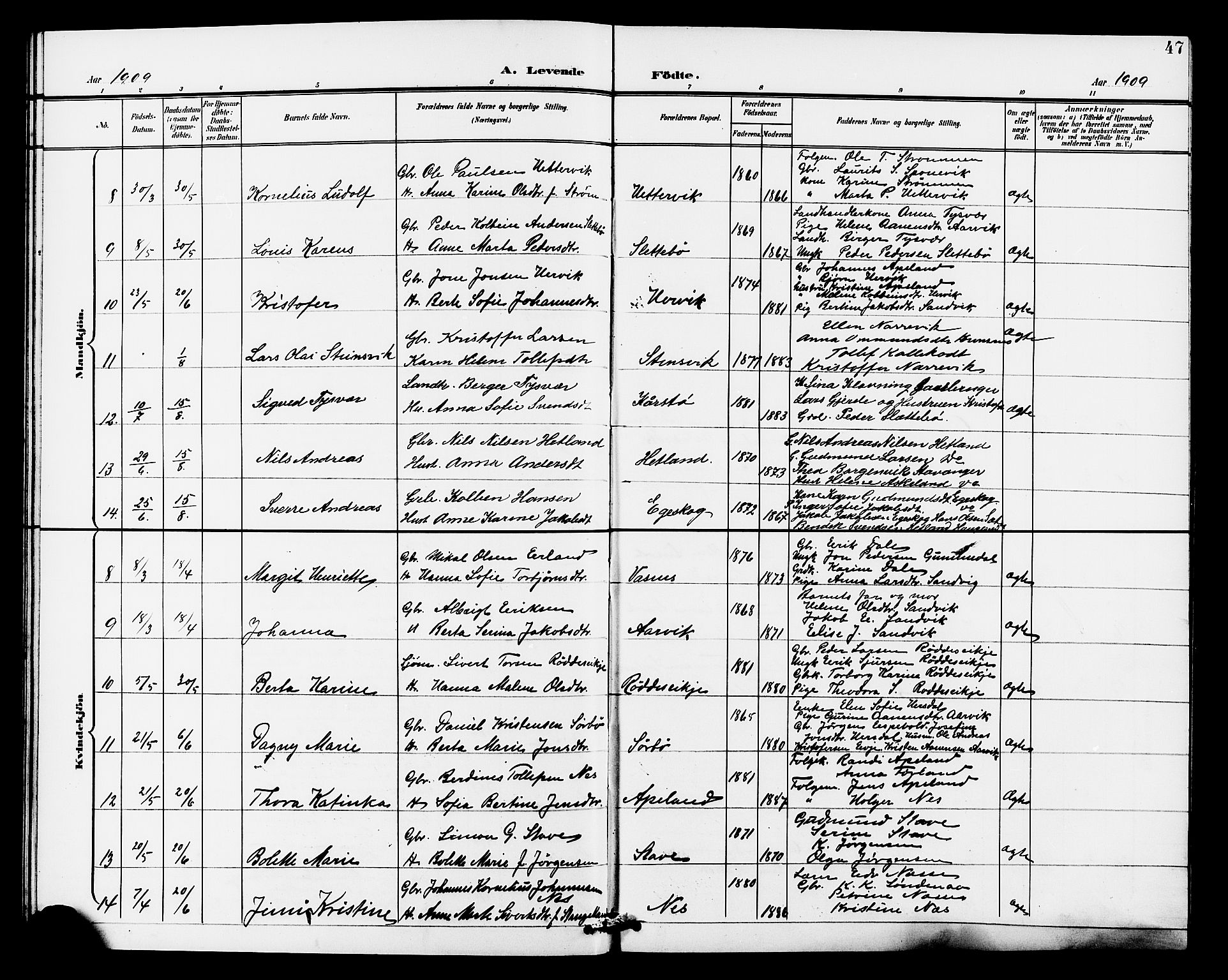 Tysvær sokneprestkontor, AV/SAST-A -101864/H/Ha/Haa/L0008: Parish register (official) no. A 8, 1897-1912, p. 47