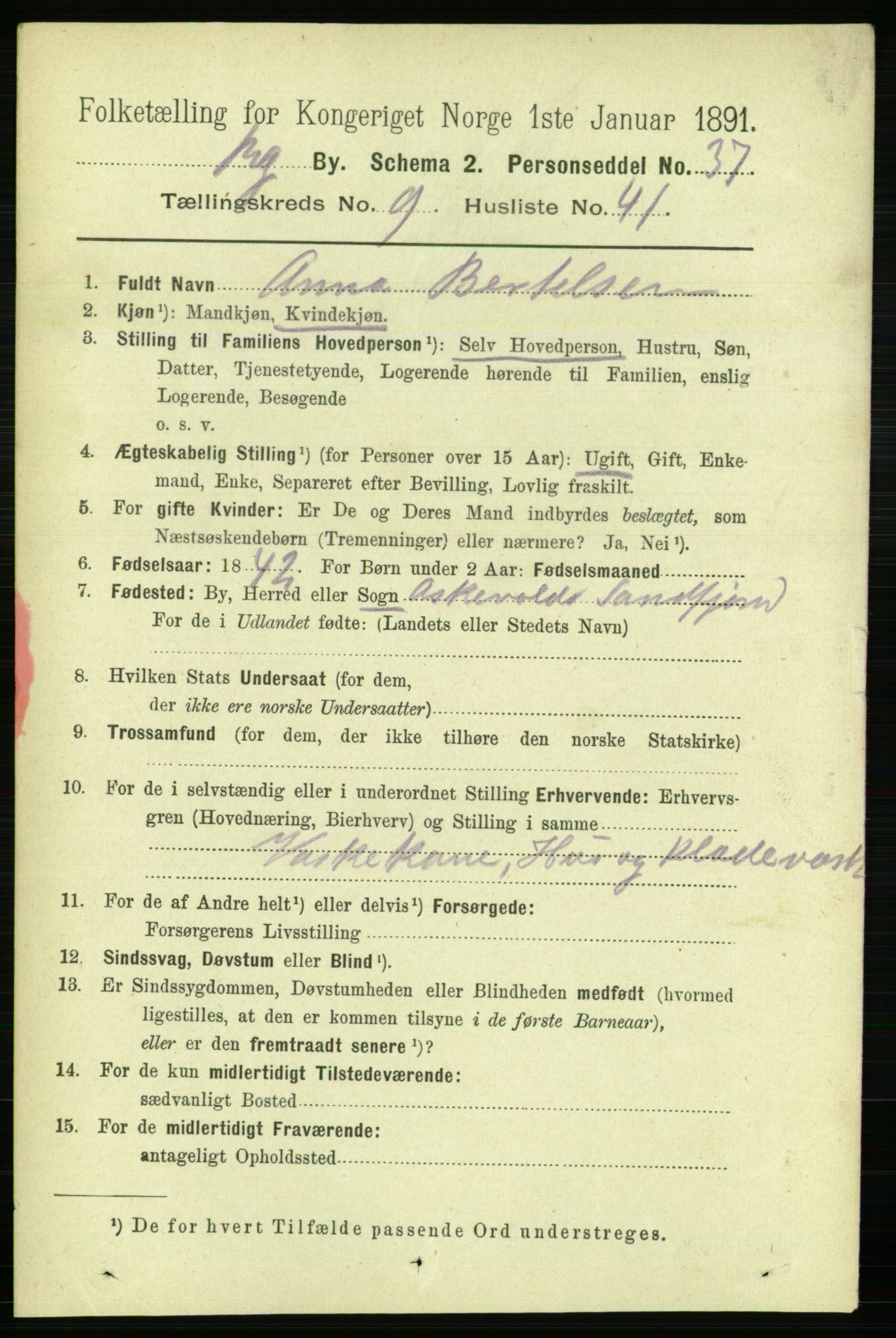 RA, 1891 Census for 1301 Bergen, 1891, p. 18813