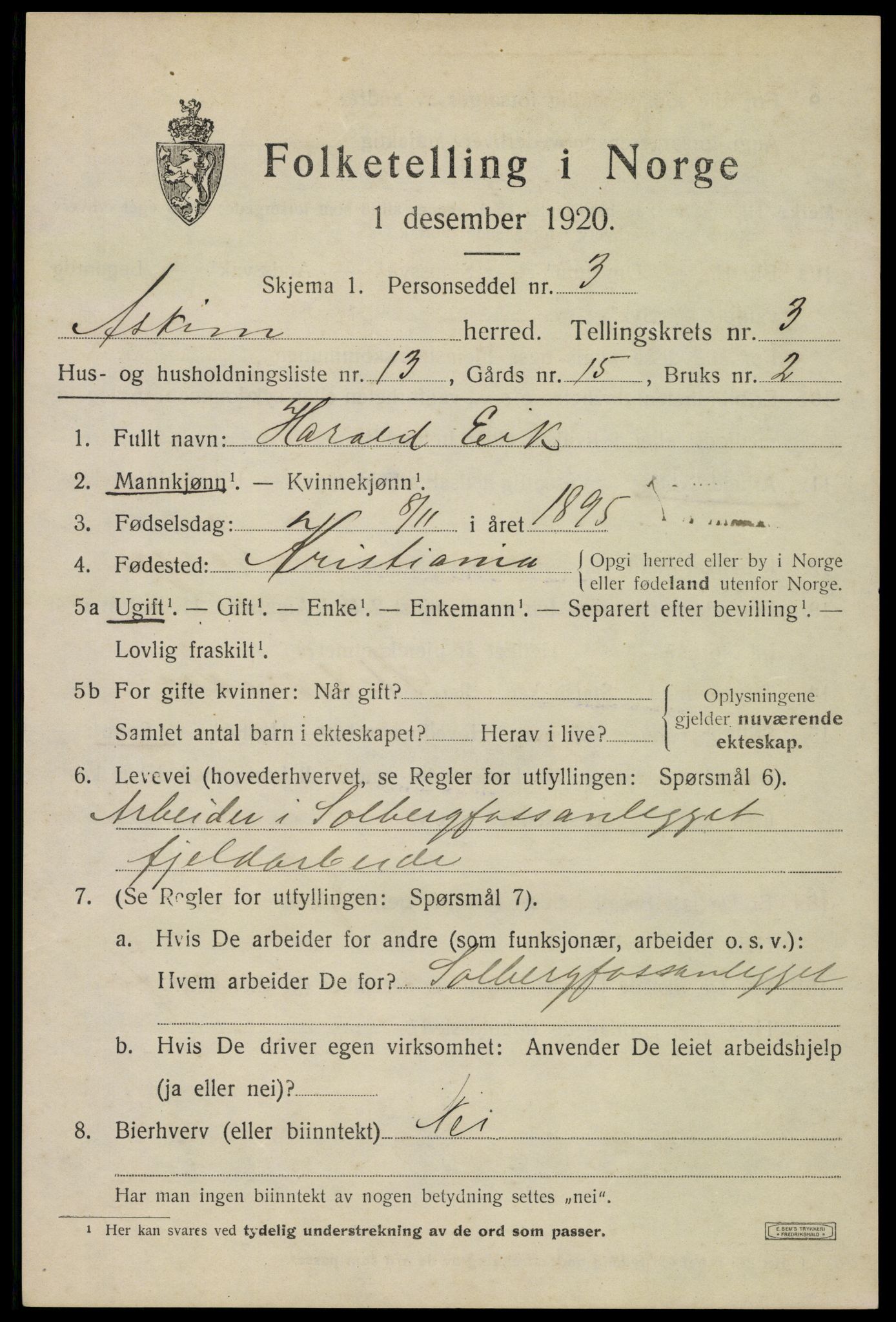 SAO, 1920 census for Askim, 1920, p. 6899