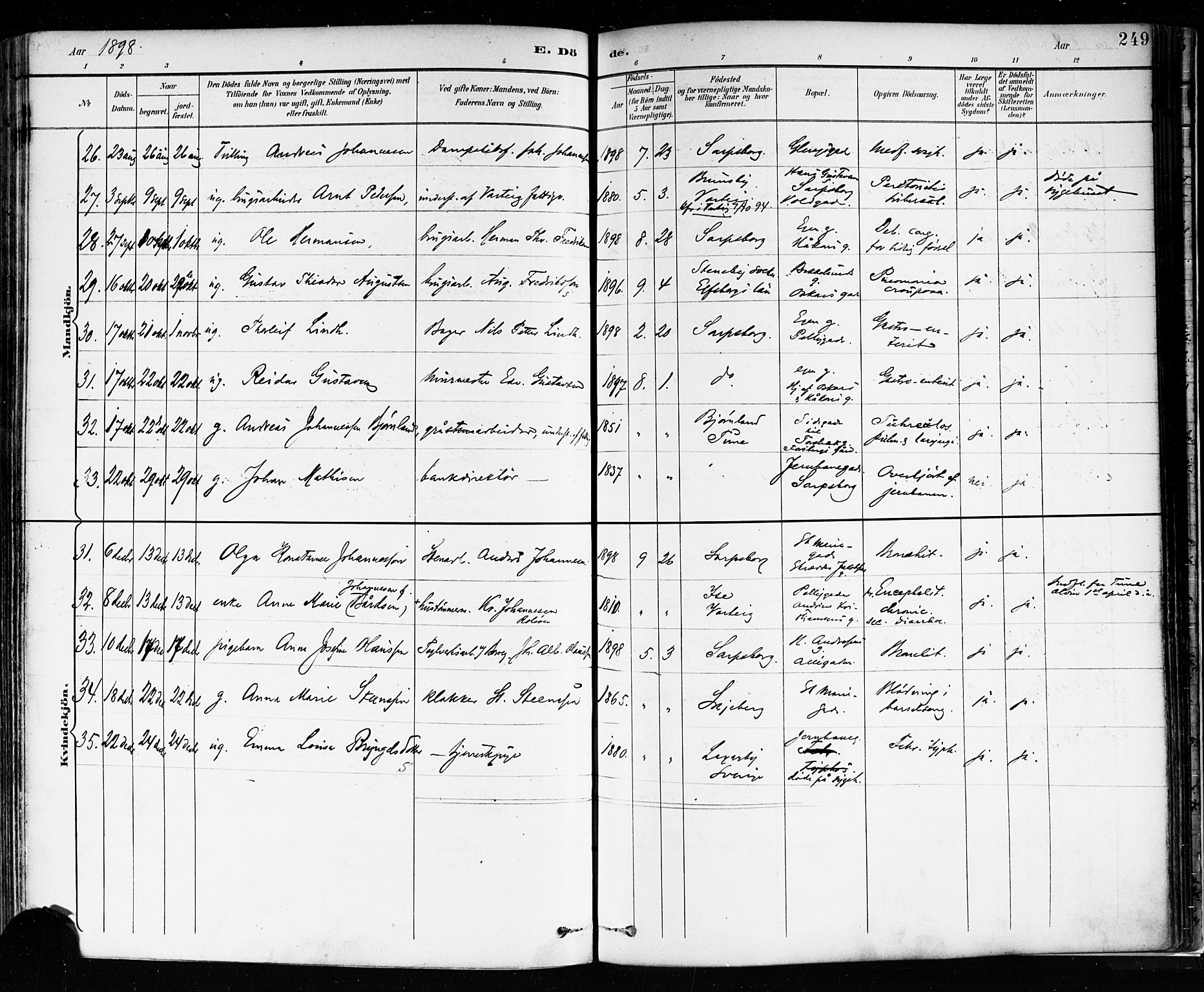 Sarpsborg prestekontor Kirkebøker, AV/SAO-A-2006/F/Fa/L0004: Parish register (official) no. 4, 1892-1899, p. 249