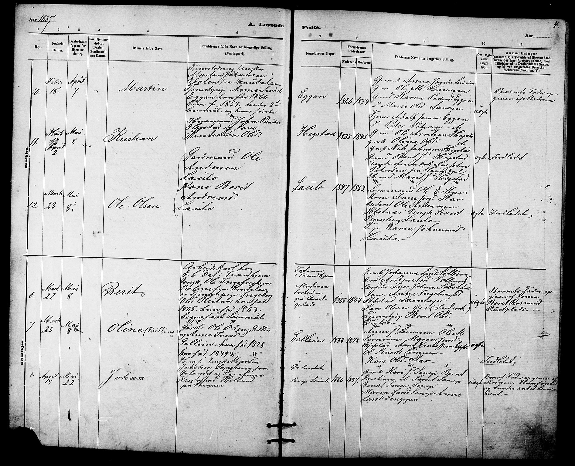 Ministerialprotokoller, klokkerbøker og fødselsregistre - Sør-Trøndelag, AV/SAT-A-1456/613/L0395: Parish register (copy) no. 613C03, 1887-1909, p. 4