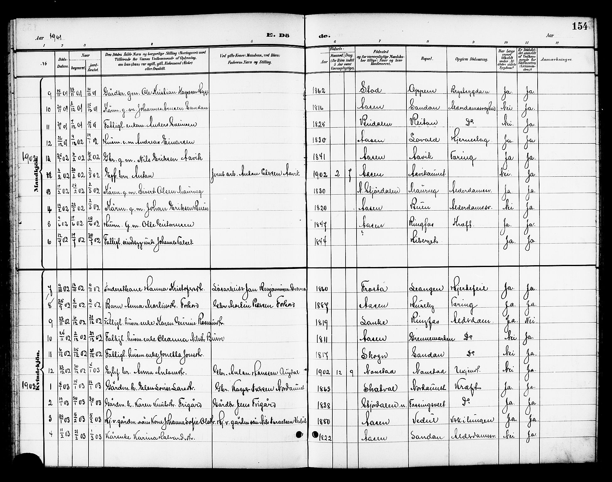 Ministerialprotokoller, klokkerbøker og fødselsregistre - Nord-Trøndelag, SAT/A-1458/714/L0135: Parish register (copy) no. 714C04, 1899-1918, p. 154