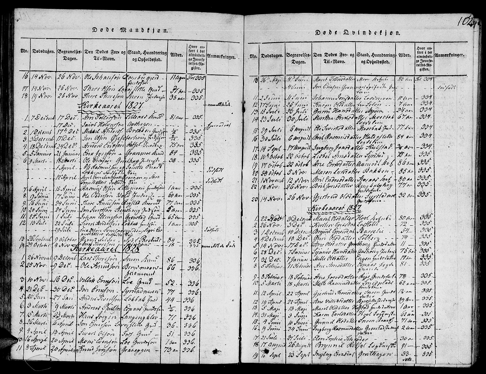 Ministerialprotokoller, klokkerbøker og fødselsregistre - Sør-Trøndelag, SAT/A-1456/672/L0853: Parish register (official) no. 672A06 /1, 1816-1829, p. 102
