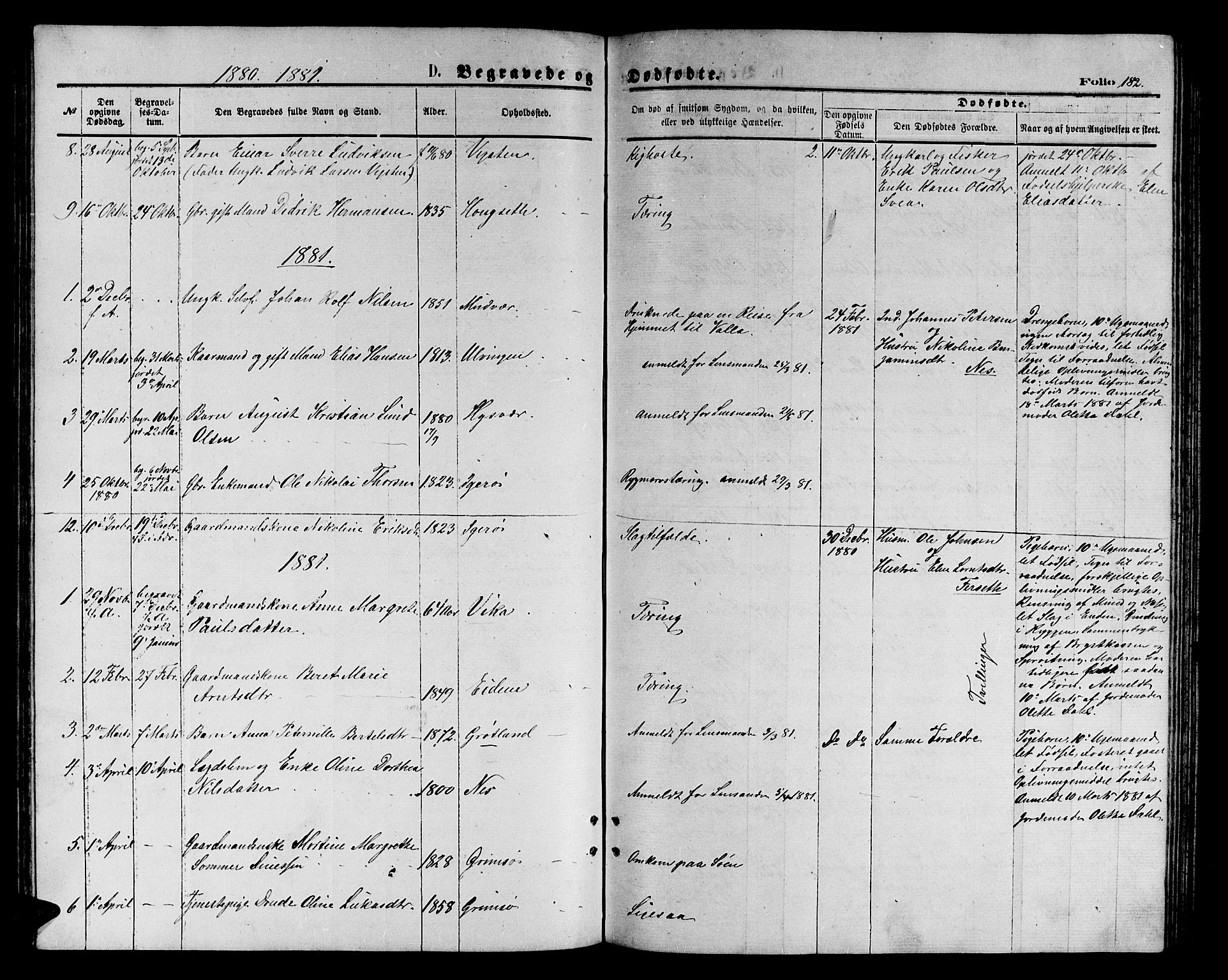 Ministerialprotokoller, klokkerbøker og fødselsregistre - Nordland, AV/SAT-A-1459/816/L0252: Parish register (copy) no. 816C02, 1871-1885, p. 182