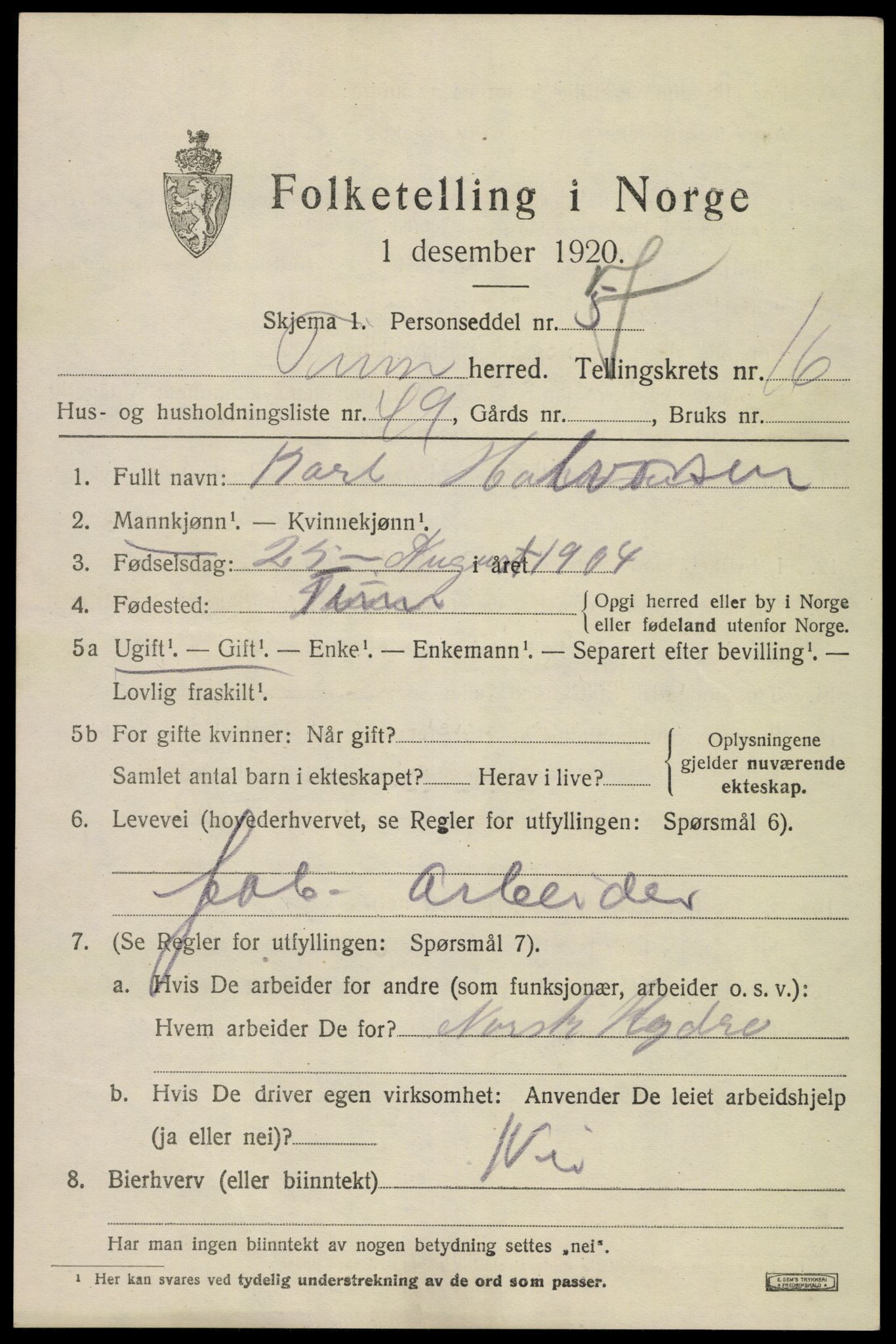 SAKO, 1920 census for Tinn, 1920, p. 17732