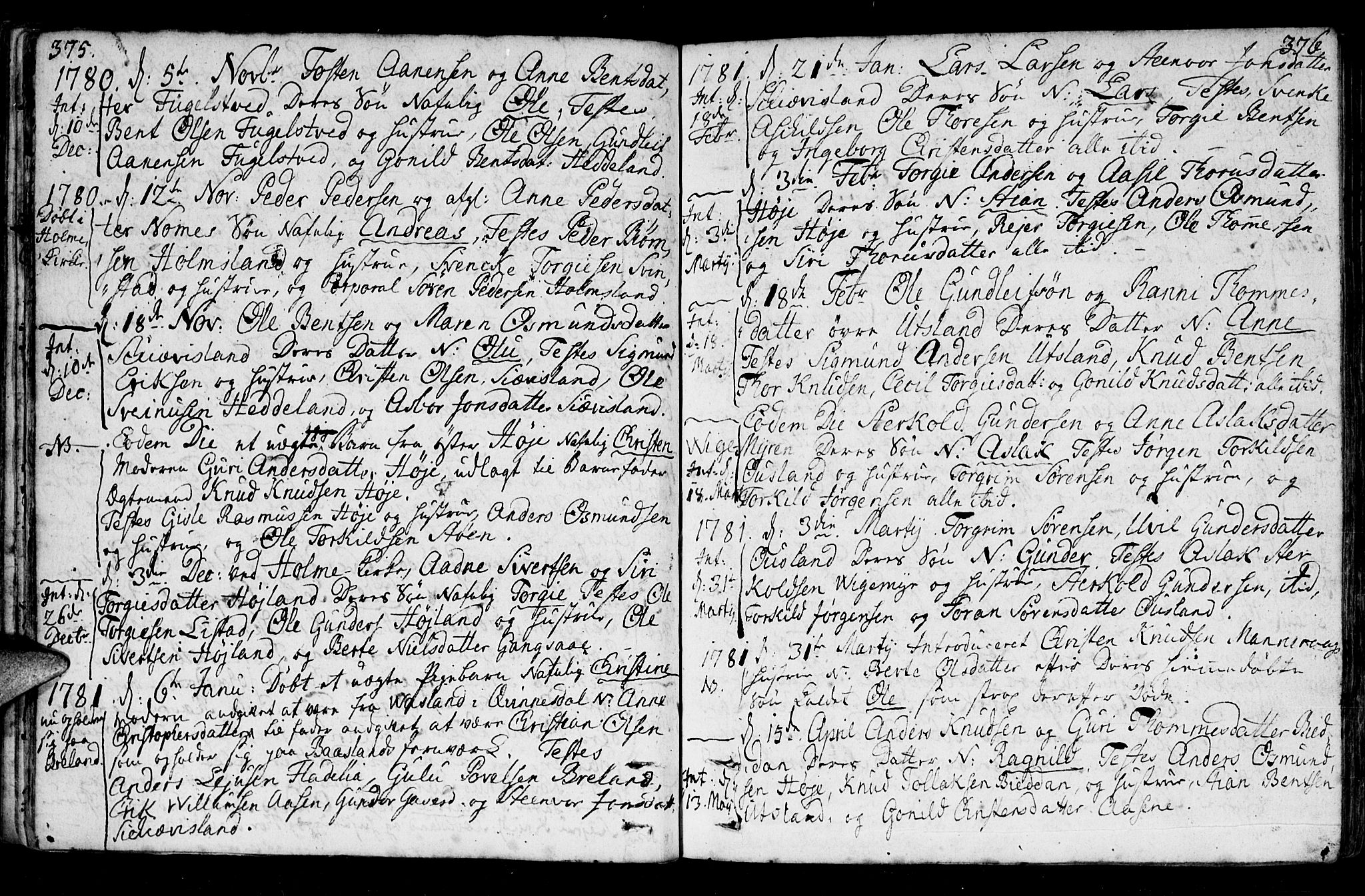 Holum sokneprestkontor, AV/SAK-1111-0022/F/Fa/Fac/L0001: Parish register (official) no. A 1, 1773-1820, p. 375-376