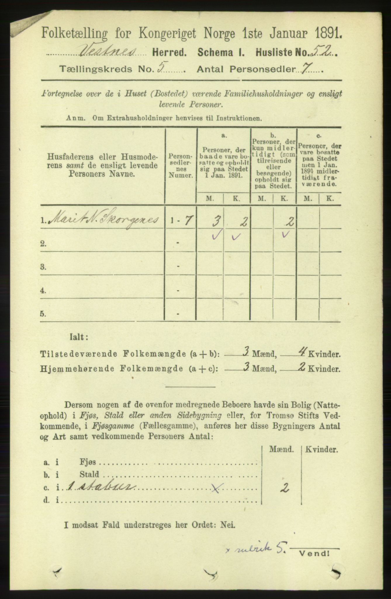 RA, 1891 census for 1535 Vestnes, 1891, p. 1820