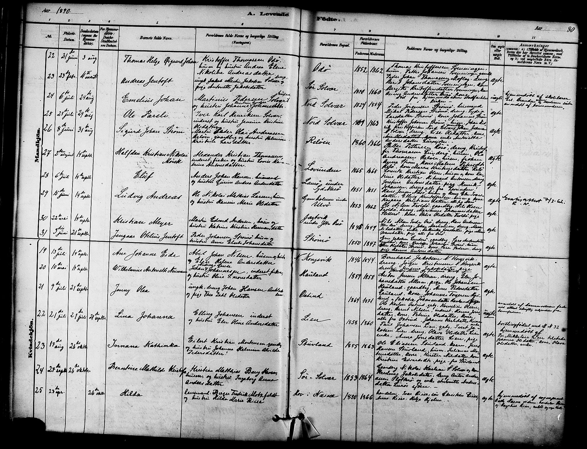 Ministerialprotokoller, klokkerbøker og fødselsregistre - Nordland, AV/SAT-A-1459/839/L0568: Parish register (official) no. 839A05, 1880-1902, p. 80