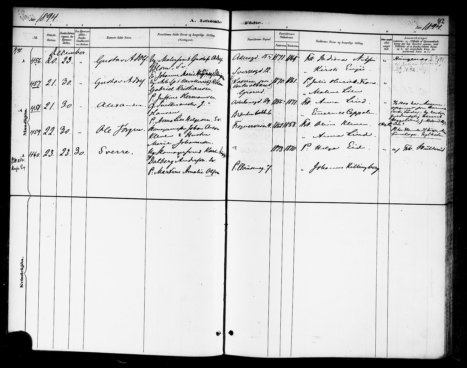 Rikshospitalet prestekontor Kirkebøker, AV/SAO-A-10309b/F/L0009: Parish register (official) no. 9, 1894-1897, p. 92