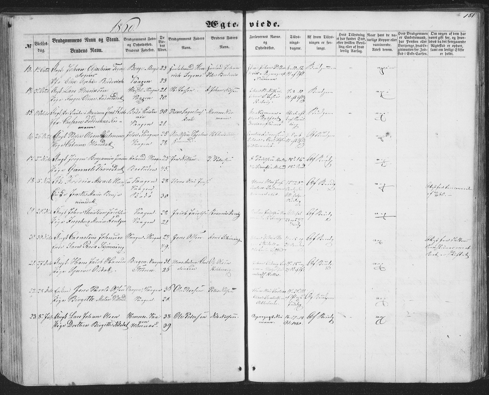 Ministerialprotokoller, klokkerbøker og fødselsregistre - Nordland, AV/SAT-A-1459/874/L1073: Parish register (copy) no. 874C02, 1860-1870, p. 151