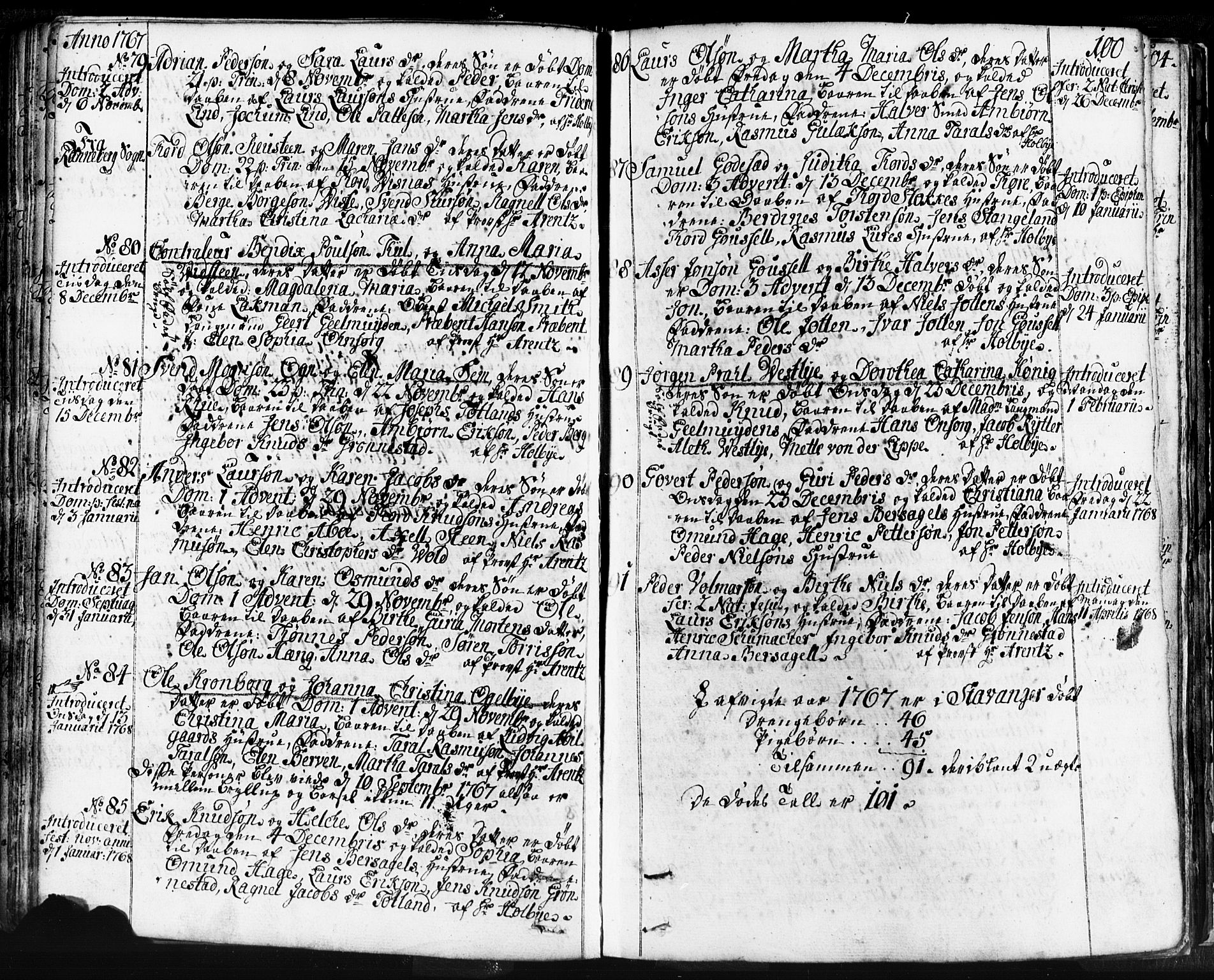 Domkirken sokneprestkontor, SAST/A-101812/001/30/30BB/L0004: Parish register (copy) no. B 4, 1752-1790, p. 100