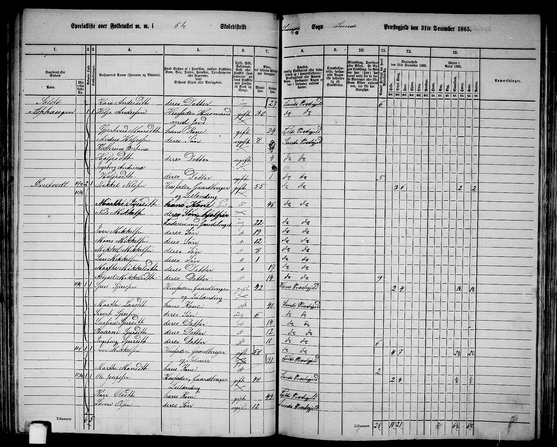 RA, 1865 census for Sund, 1865, p. 78