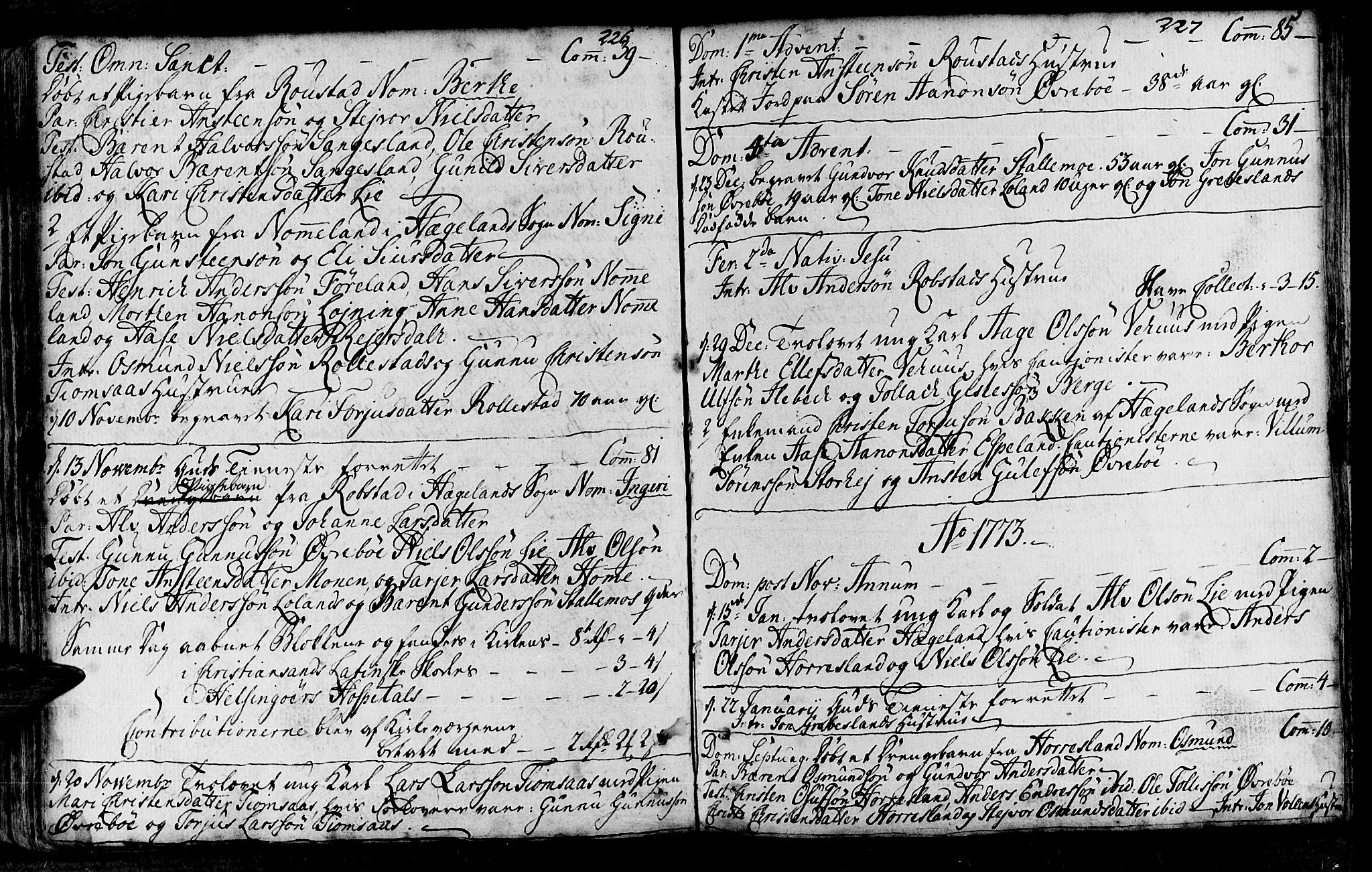 Vennesla sokneprestkontor, AV/SAK-1111-0045/Fa/Fac/L0001: Parish register (official) no. A 1, 1743-1784, p. 226-227