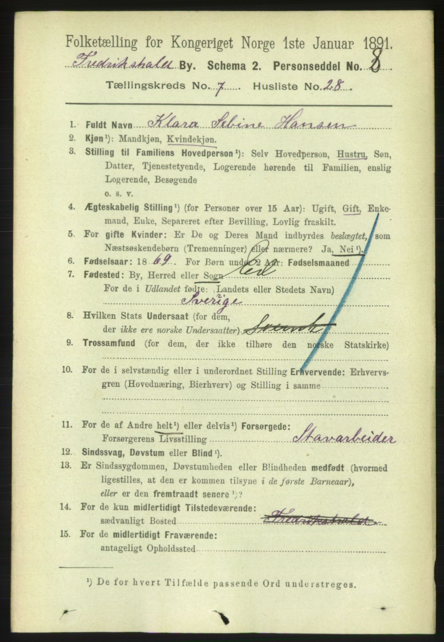 RA, 1891 census for 0101 Fredrikshald, 1891, p. 5388