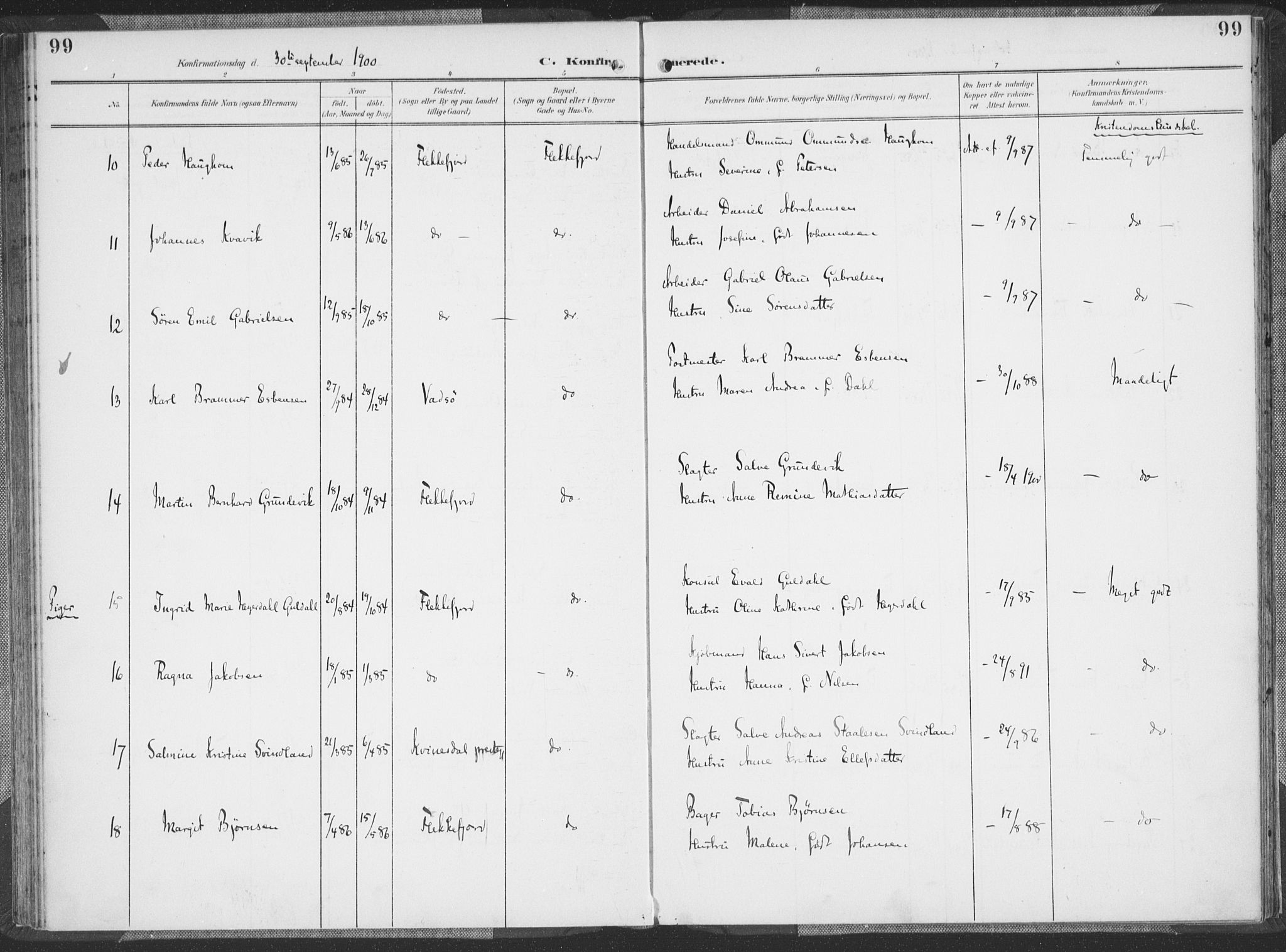 Flekkefjord sokneprestkontor, AV/SAK-1111-0012/F/Fa/Faa/L0002: Parish register (official) no. A 2, 1900-1912, p. 99