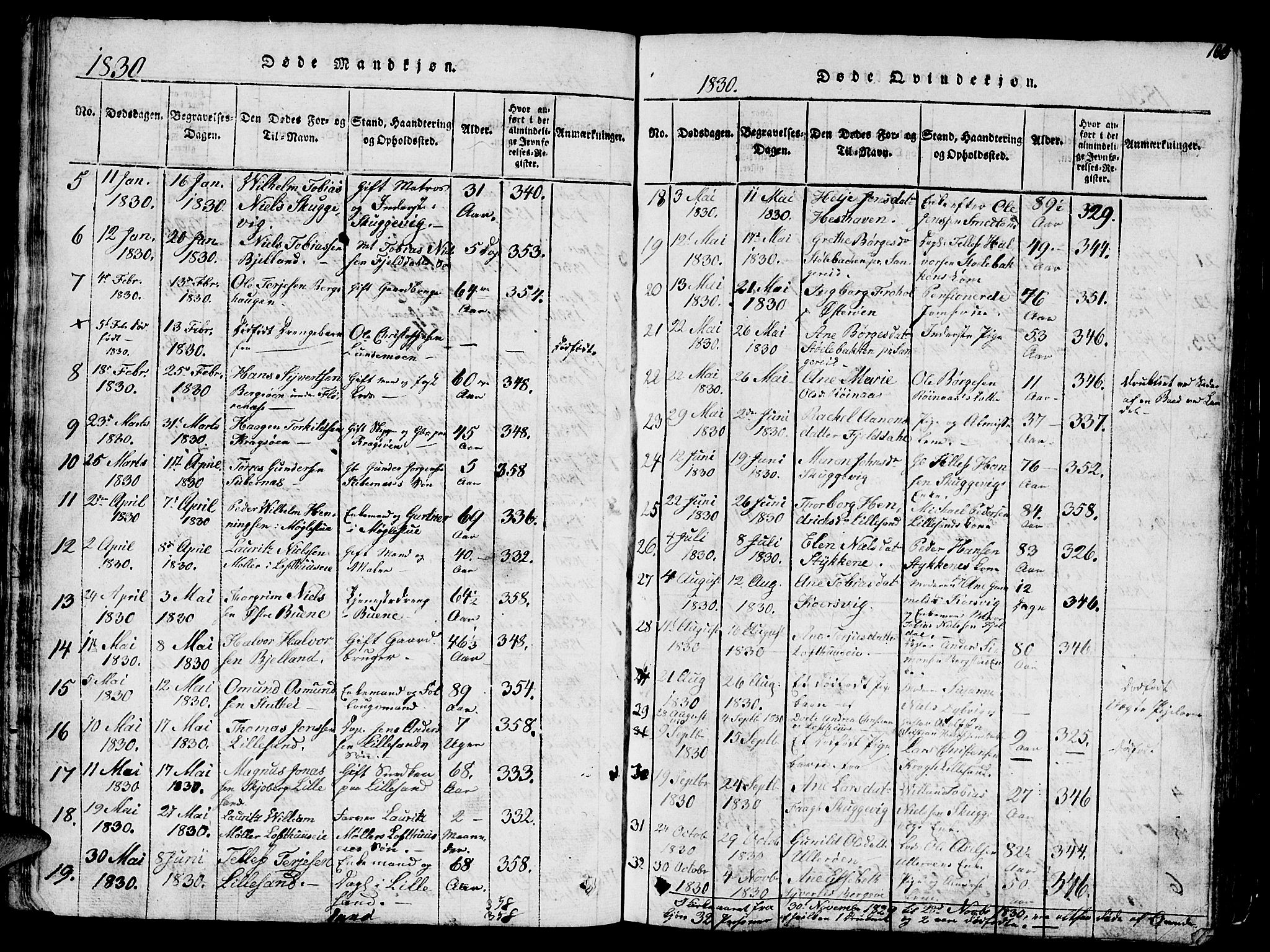 Vestre Moland sokneprestkontor, SAK/1111-0046/F/Fb/Fbb/L0001: Parish register (copy) no. B 1, 1816-1851, p. 105