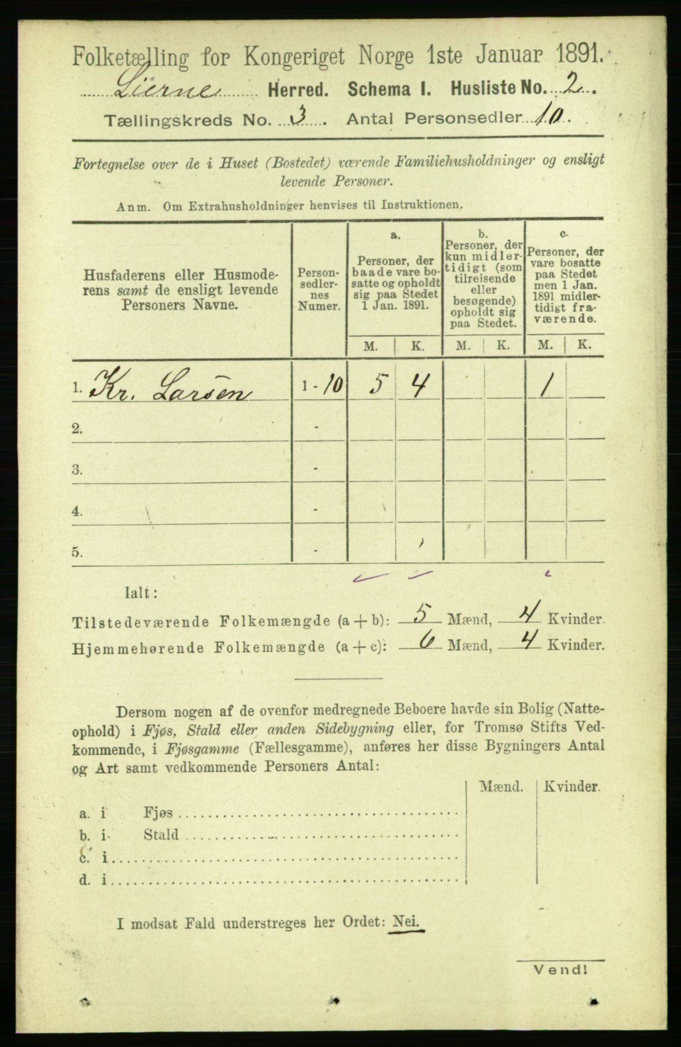 RA, 1891 census for 1737 Lierne, 1891, p. 765