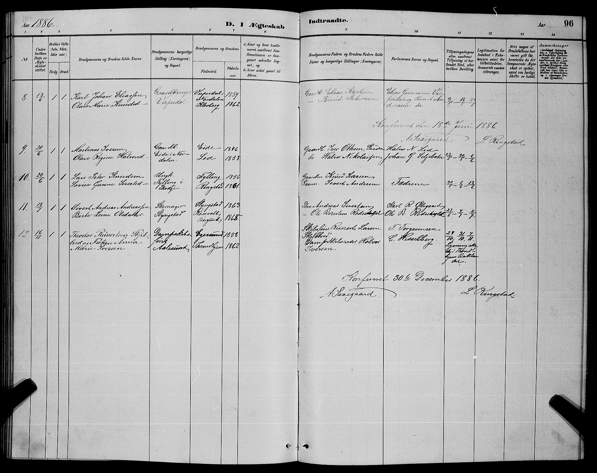 Ministerialprotokoller, klokkerbøker og fødselsregistre - Møre og Romsdal, AV/SAT-A-1454/520/L0292: Parish register (copy) no. 520C04, 1882-1901, p. 96