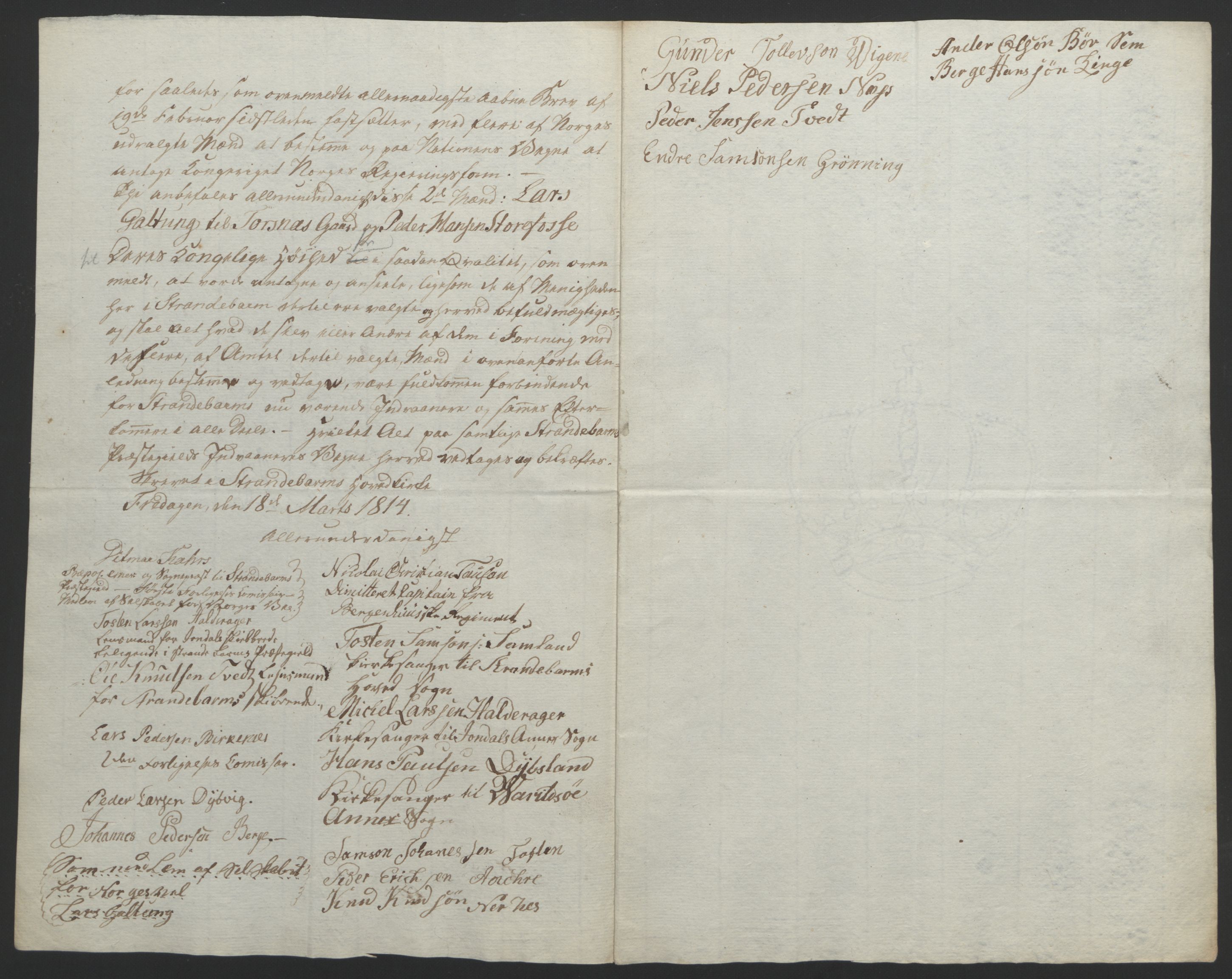 Statsrådssekretariatet, RA/S-1001/D/Db/L0008: Fullmakter for Eidsvollsrepresentantene i 1814. , 1814, p. 299