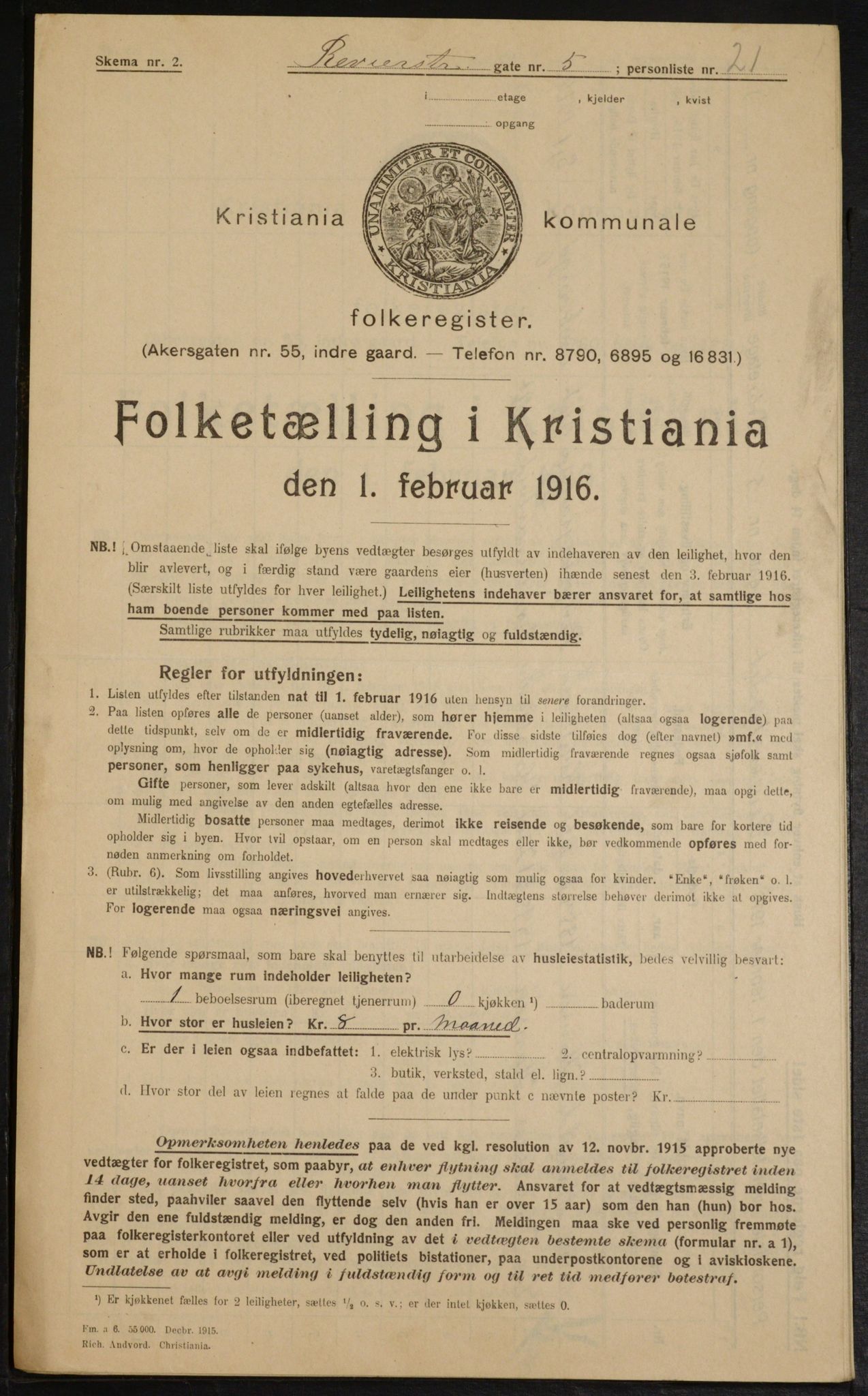 OBA, Municipal Census 1916 for Kristiania, 1916, p. 85039