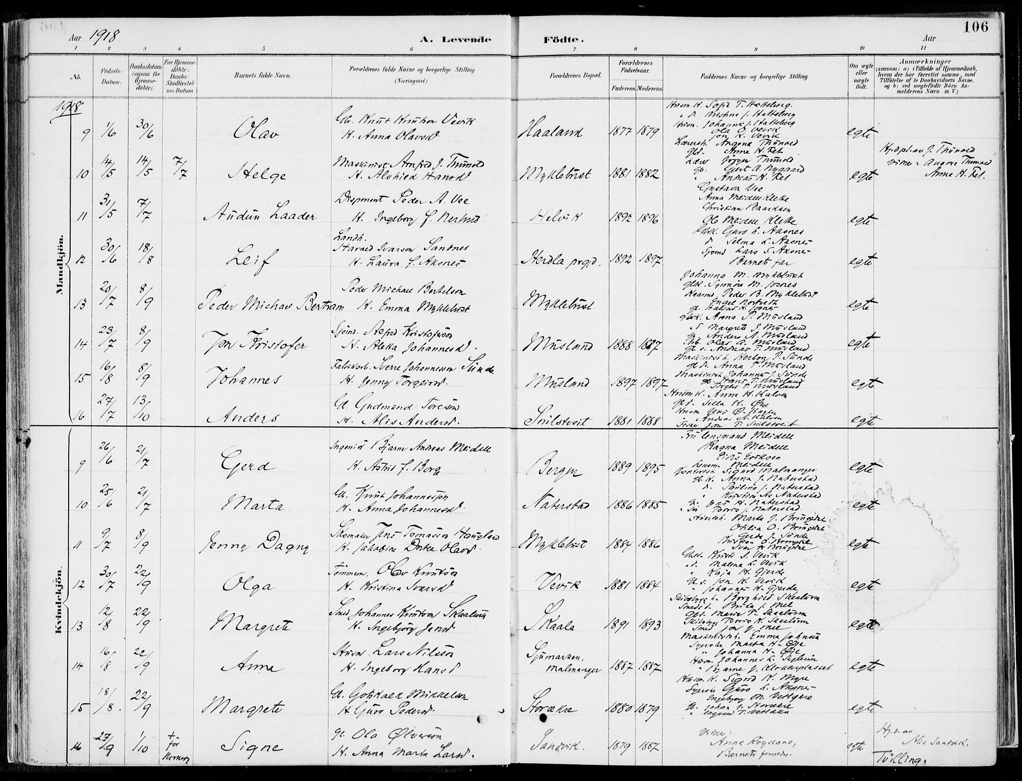 Kvinnherad sokneprestembete, SAB/A-76401/H/Haa: Parish register (official) no. B  1, 1887-1921, p. 106