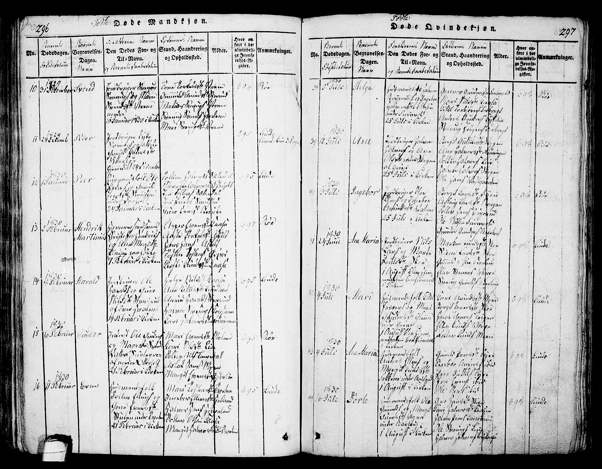 Bø kirkebøker, AV/SAKO-A-257/G/Ga/L0001: Parish register (copy) no. 1, 1815-1831, p. 296-297