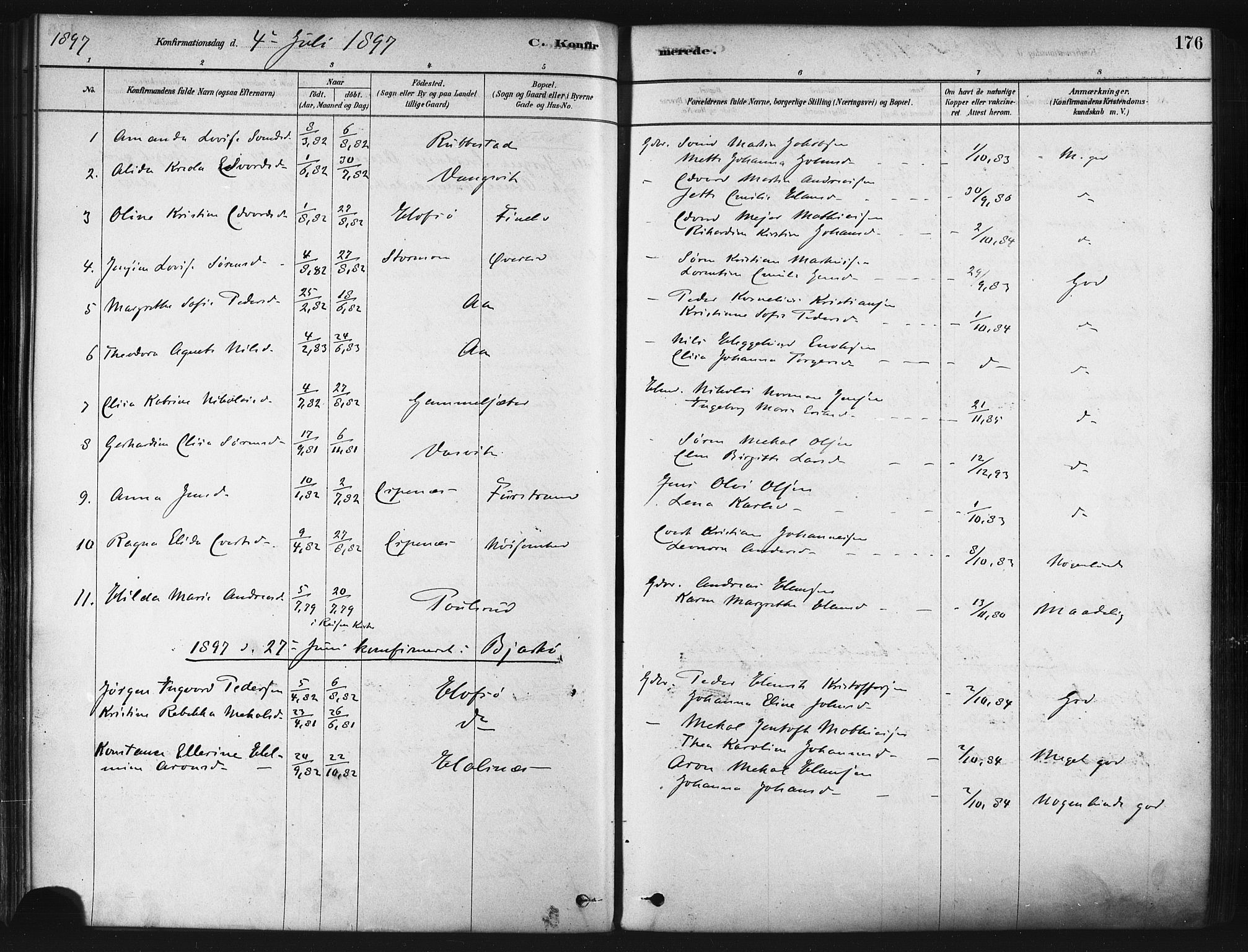 Tranøy sokneprestkontor, SATØ/S-1313/I/Ia/Iaa/L0009kirke: Parish register (official) no. 9, 1878-1904, p. 176
