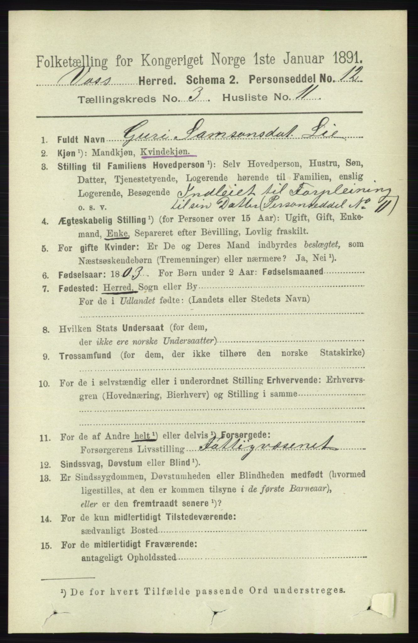 RA, 1891 census for 1235 Voss, 1891, p. 1262