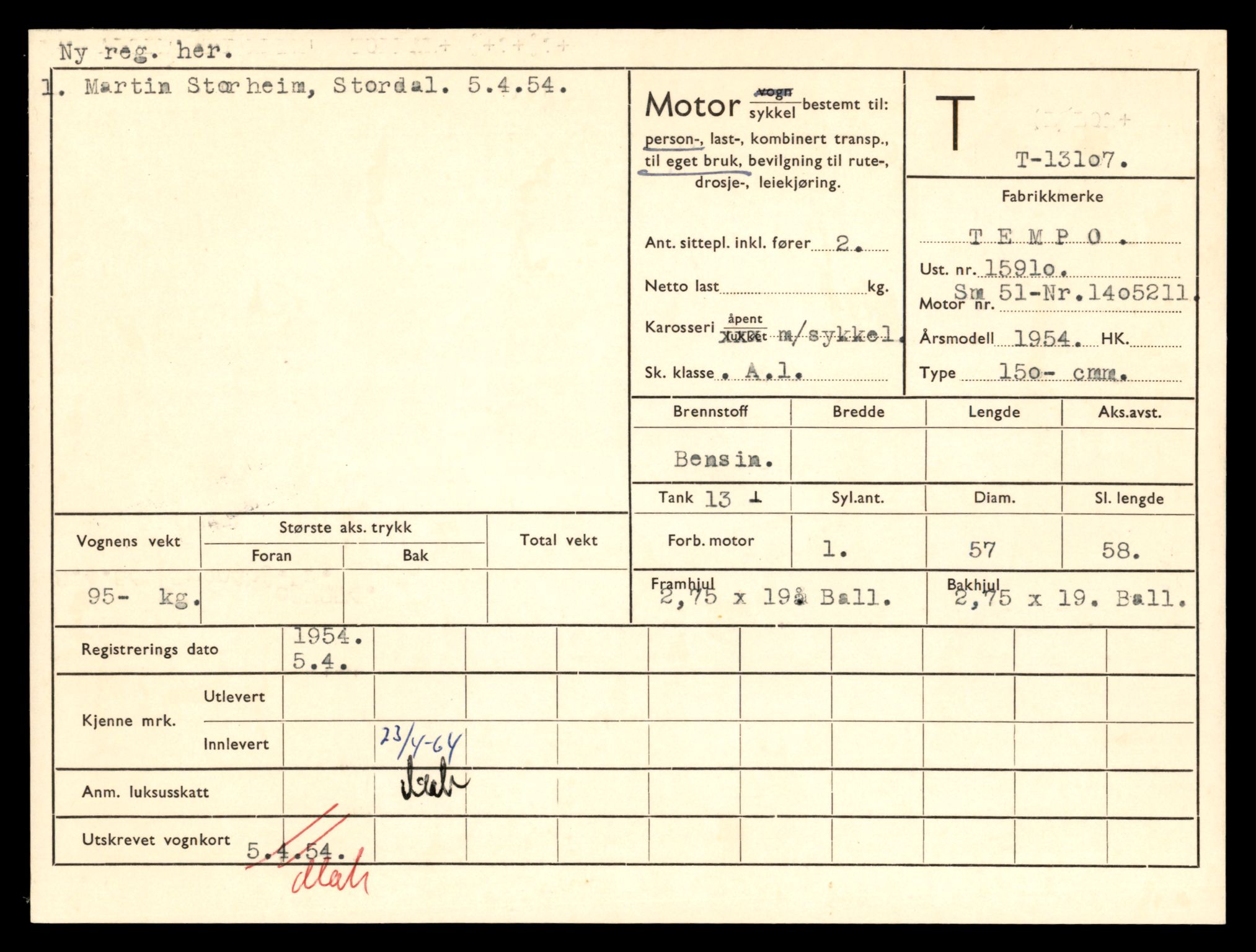 Møre og Romsdal vegkontor - Ålesund trafikkstasjon, AV/SAT-A-4099/F/Fe/L0037: Registreringskort for kjøretøy T 13031 - T 13179, 1927-1998, p. 1539