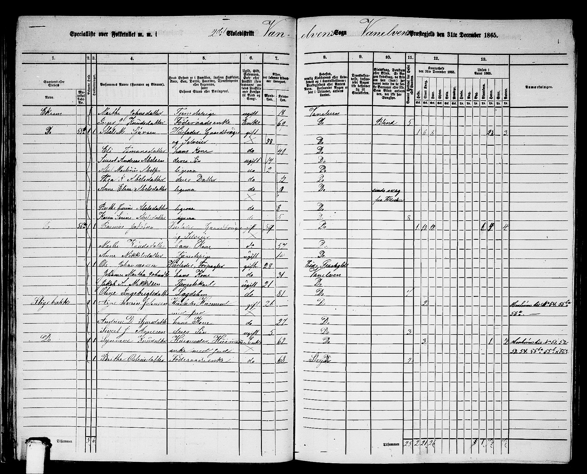 RA, 1865 census for Vanylven, 1865, p. 43