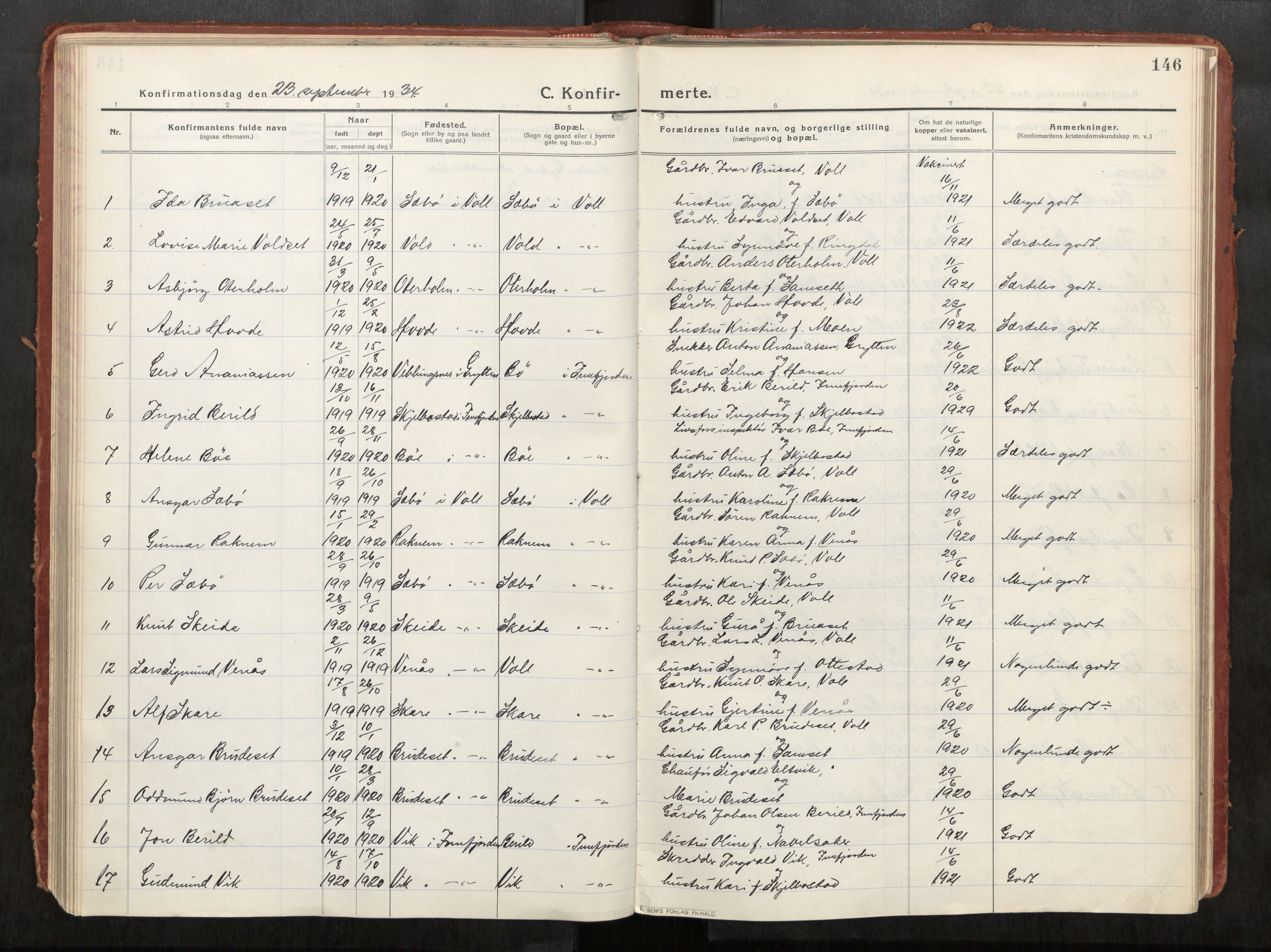 Eid sokneprestkontor, AV/SAT-A-1254: Parish register (official) no. 543A04, 1916-1956, p. 146