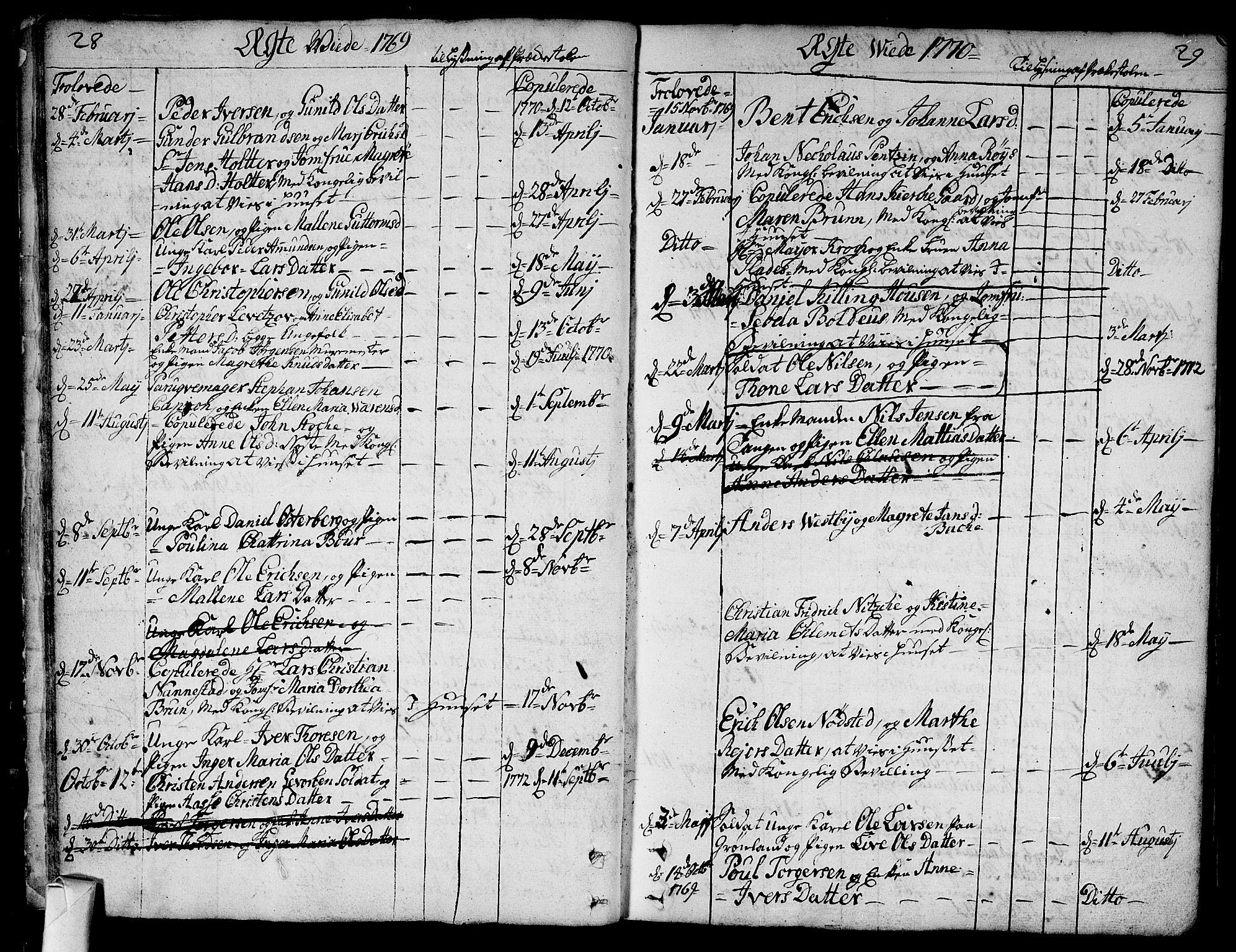 Bragernes kirkebøker, SAKO/A-6/F/Fa/L0005: Parish register (official) no. I 5, 1759-1781, p. 28-29