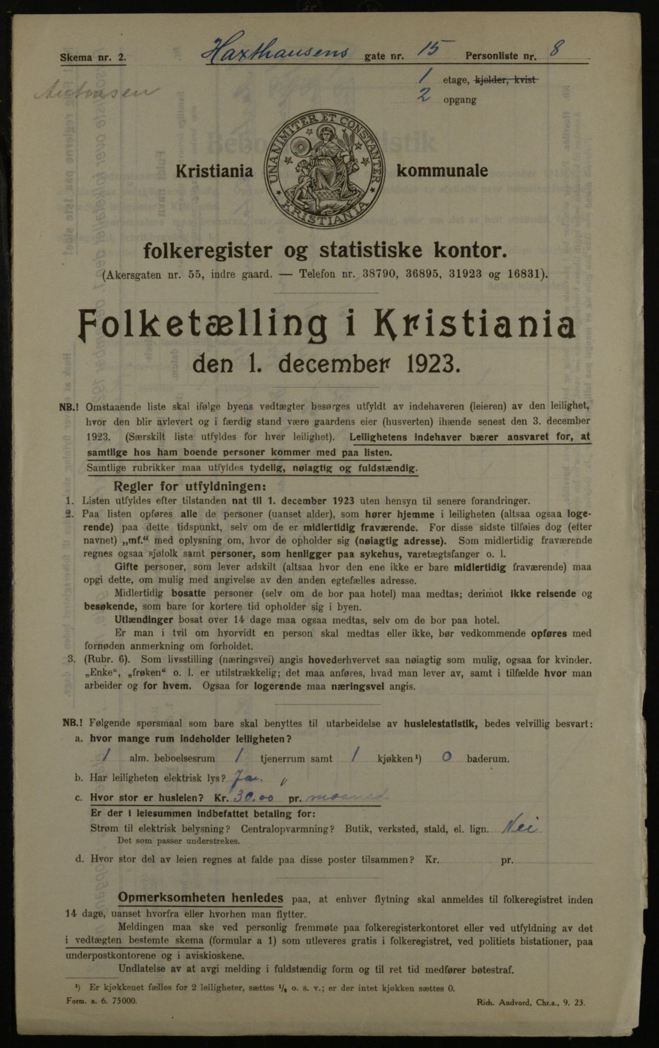 OBA, Municipal Census 1923 for Kristiania, 1923, p. 39849