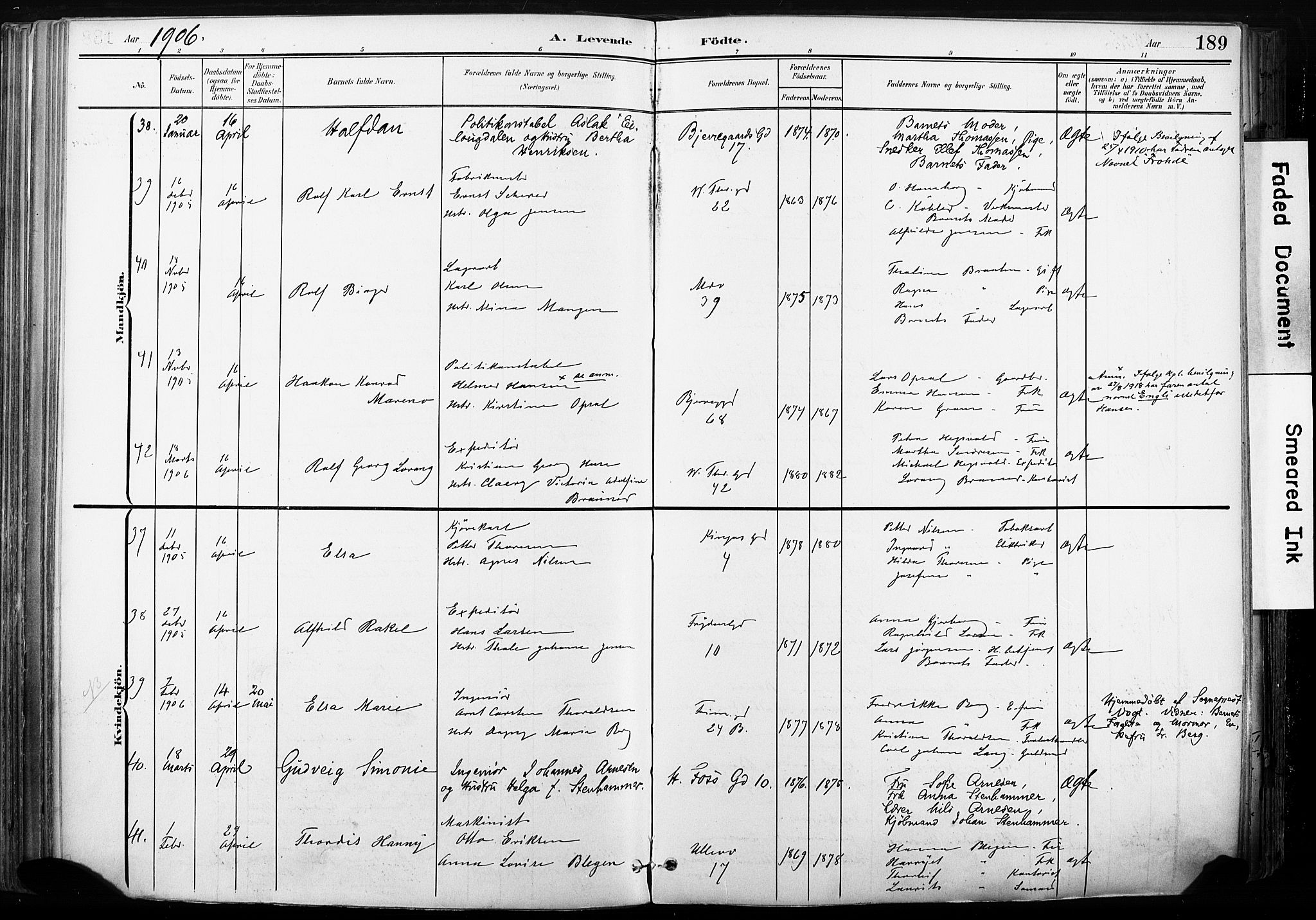 Gamle Aker prestekontor Kirkebøker, SAO/A-10617a/F/L0013: Parish register (official) no. 13, 1901-1908, p. 189
