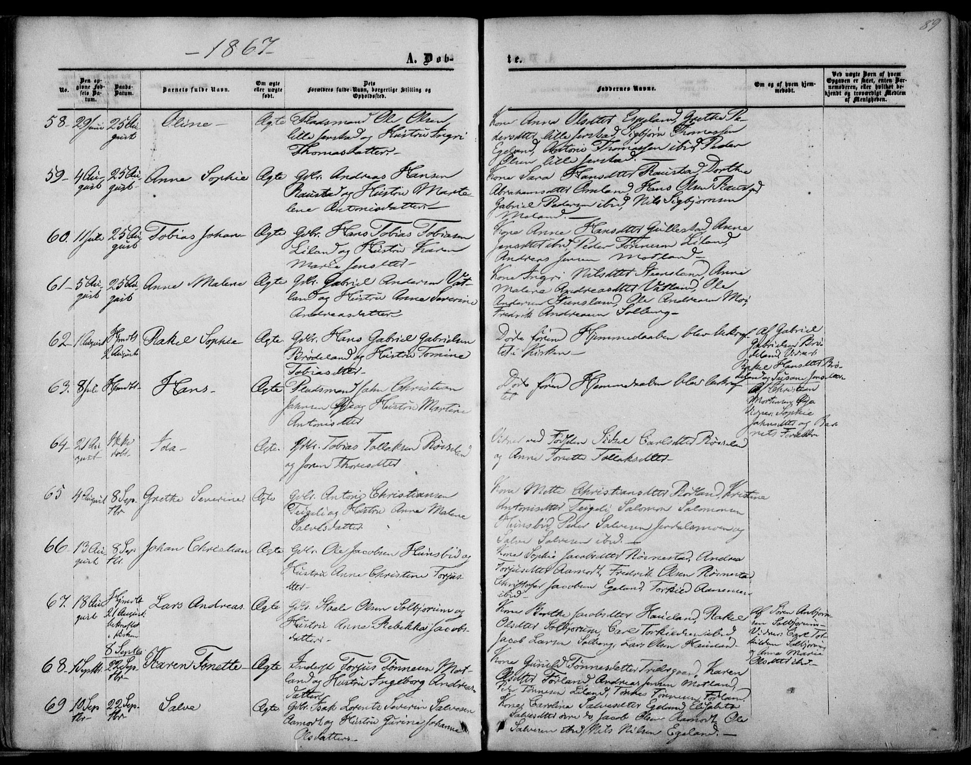 Kvinesdal sokneprestkontor, AV/SAK-1111-0026/F/Fa/Fab/L0006: Parish register (official) no. A 6, 1857-1869, p. 89