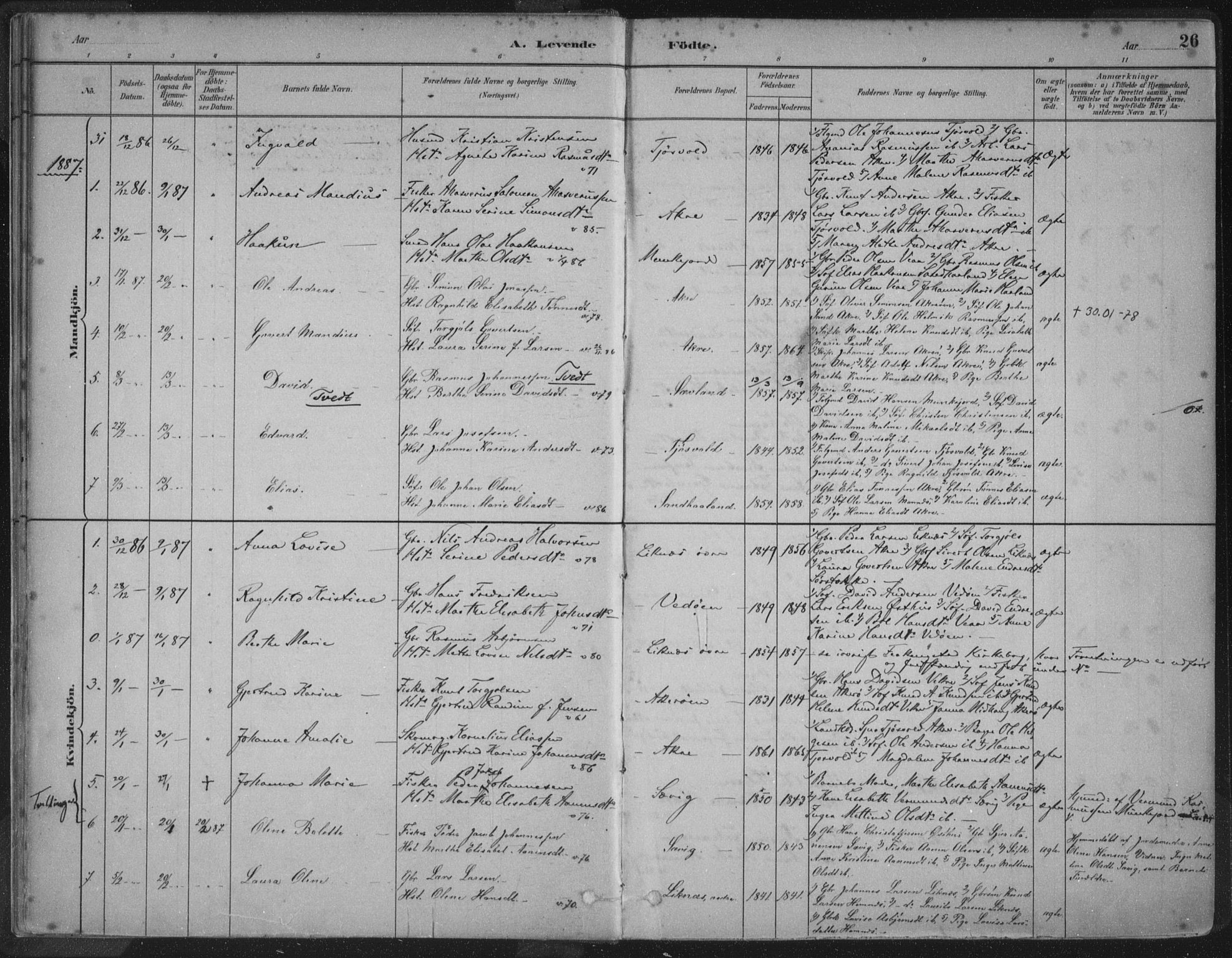 Kopervik sokneprestkontor, SAST/A-101850/H/Ha/Haa/L0004: Parish register (official) no. A 4, 1882-1905, p. 26